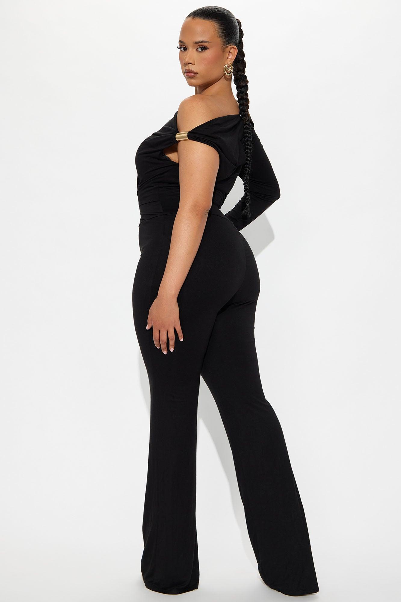 Riley Ruched One Shoulder Jumpsuit - Black Female Product Image