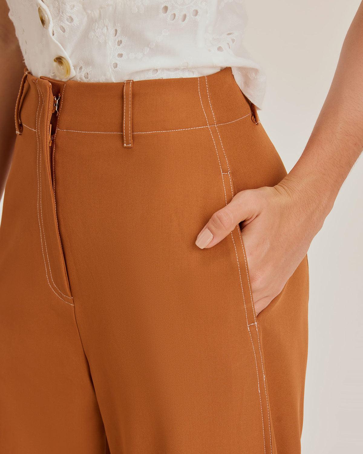 Brown Pegged Straight Pants Product Image