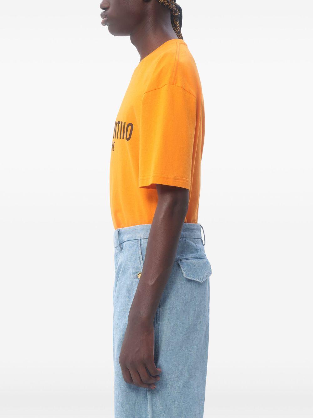 VALENTINO Cotton T-shirt With Chez Print In Orange Product Image