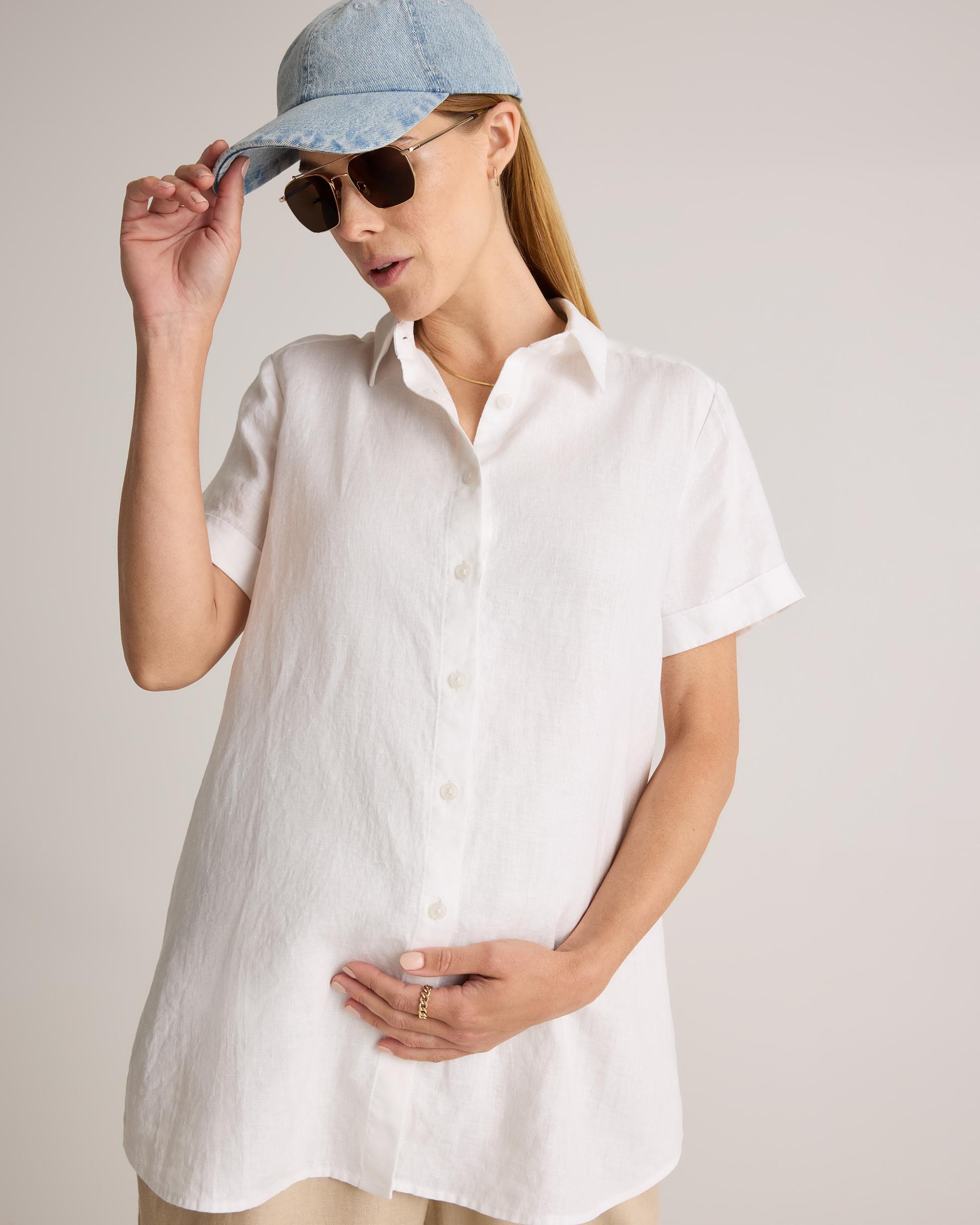 Quince | Women's 100% European Linen Maternity Camp Shirt Size XS Product Image