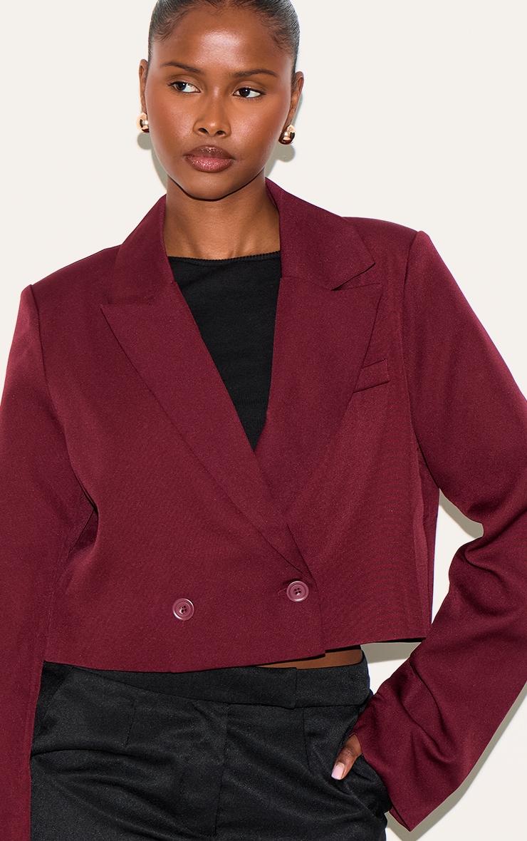 Burgundy Woven Cropped Shoulder Padded Blazer Product Image