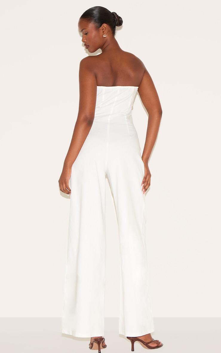 White Linen Blend Tailored Bandeau Wide Leg Jumpsuit Product Image