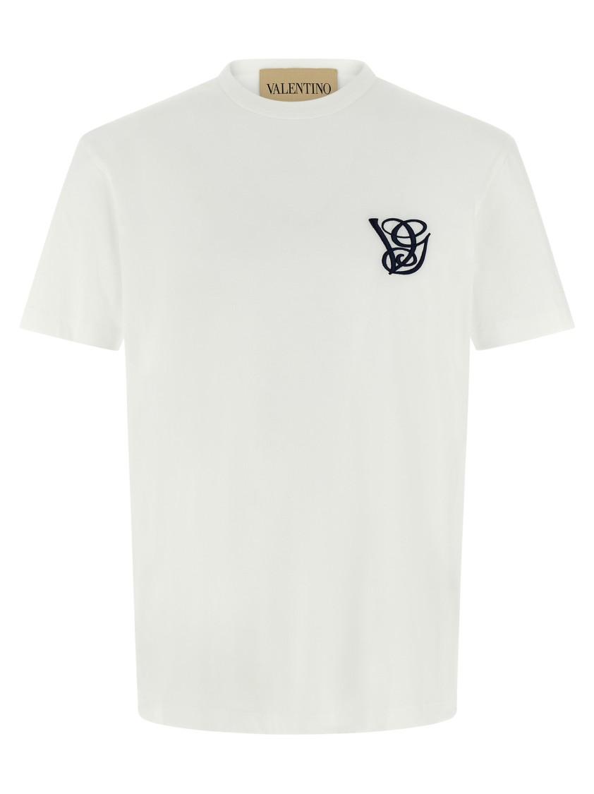 VALENTINO Logo Embroidery Crew Neck Short Sleeves T-shirt In White Product Image