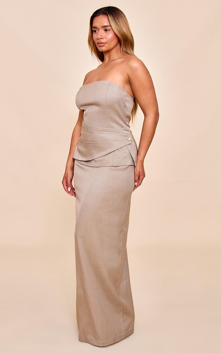 Shape Mocha Tailored Bandeau Wrap Over Gold Trim Maxi Dress Product Image