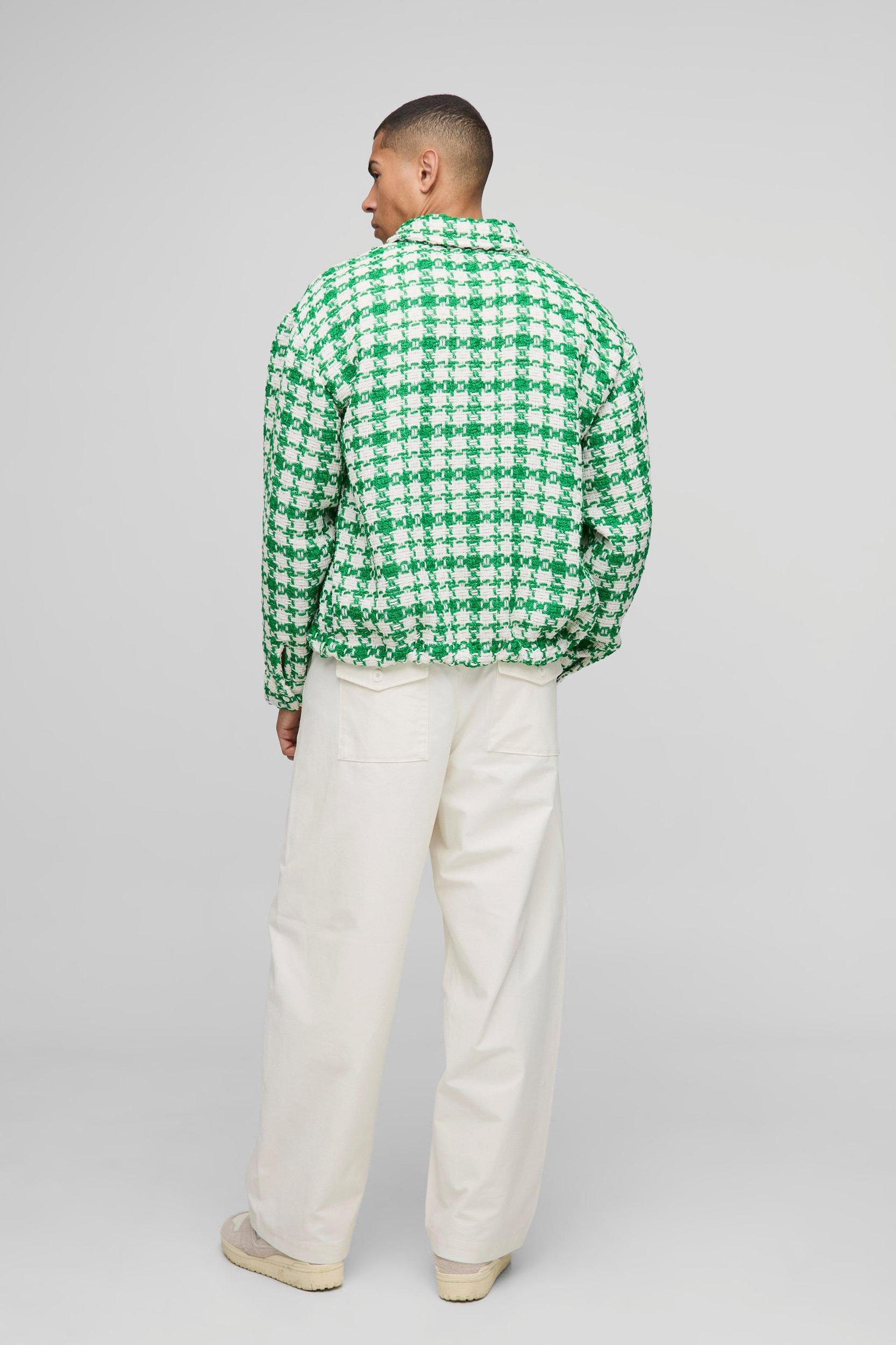 Oversized Boucle Bungee Hem Check Overshirt | boohooMAN USA Product Image