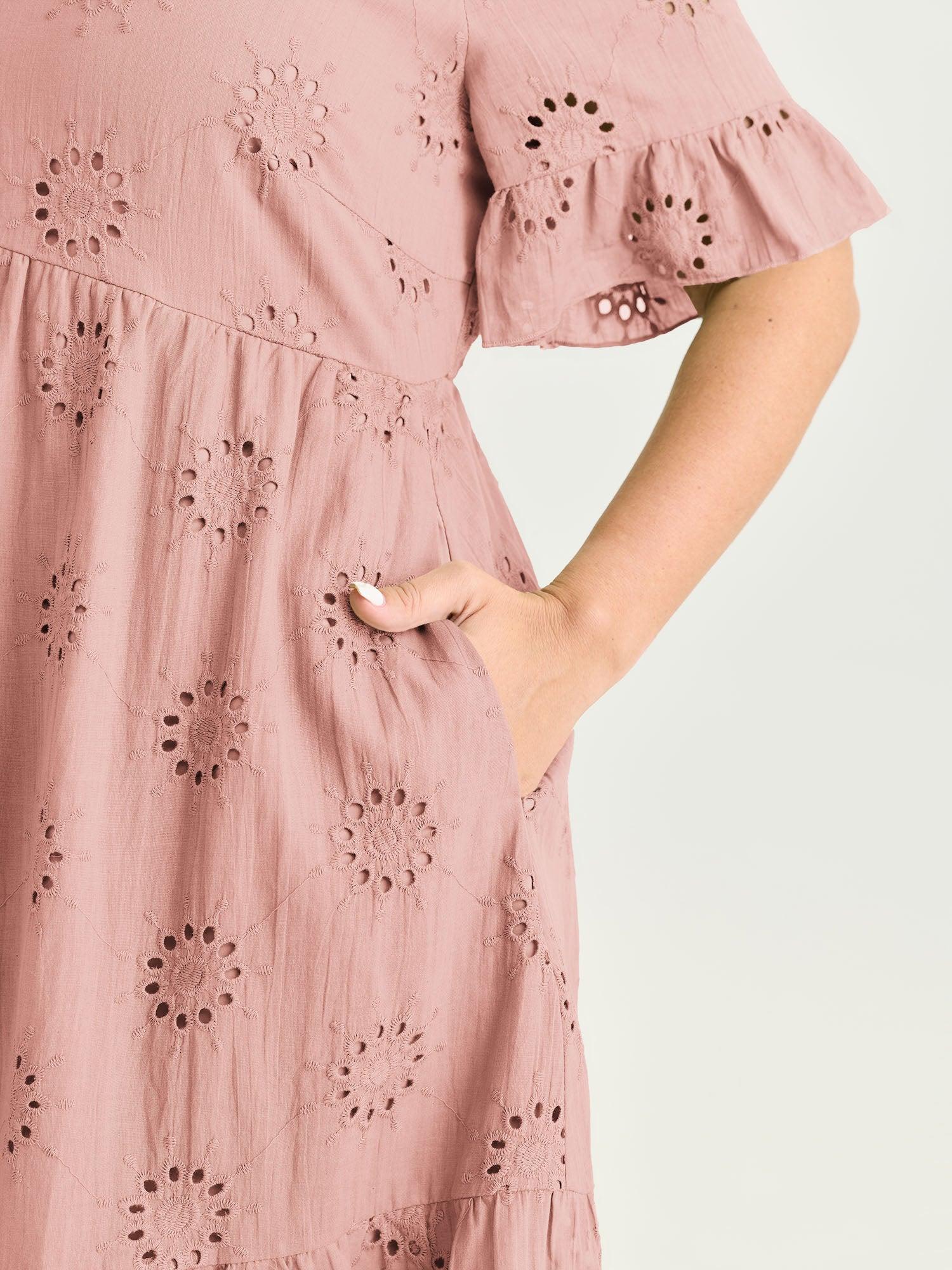 Eyelet Embroidered Ruffled Sleeve Mini Dress Female Product Image