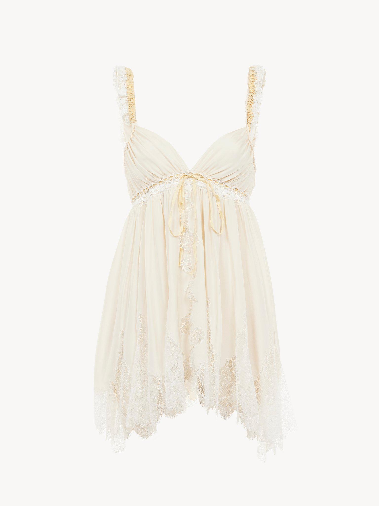 Sleeveless top in washed silk pongé & lace Product Image