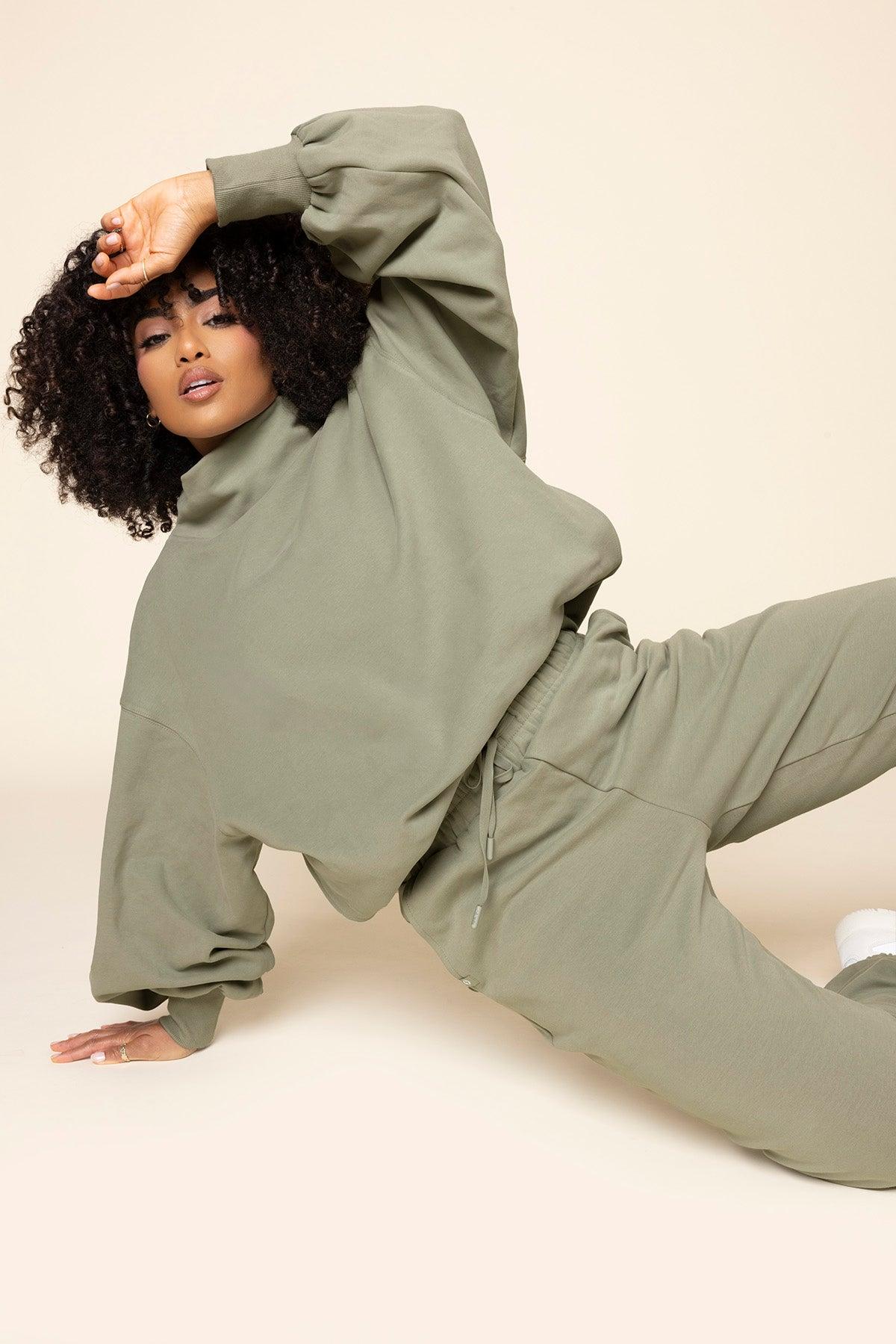 Ooey Gooey Mockneck Sweatshirt with Pockets - Light Sage Product Image