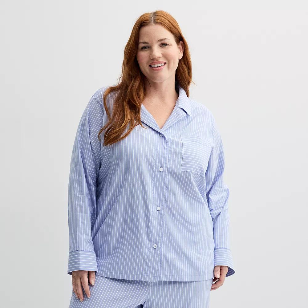 Plus Size Sonoma Goods For Life® Woven Pajama Top, Women's, Size: 3XL, Blue Stripe Product Image