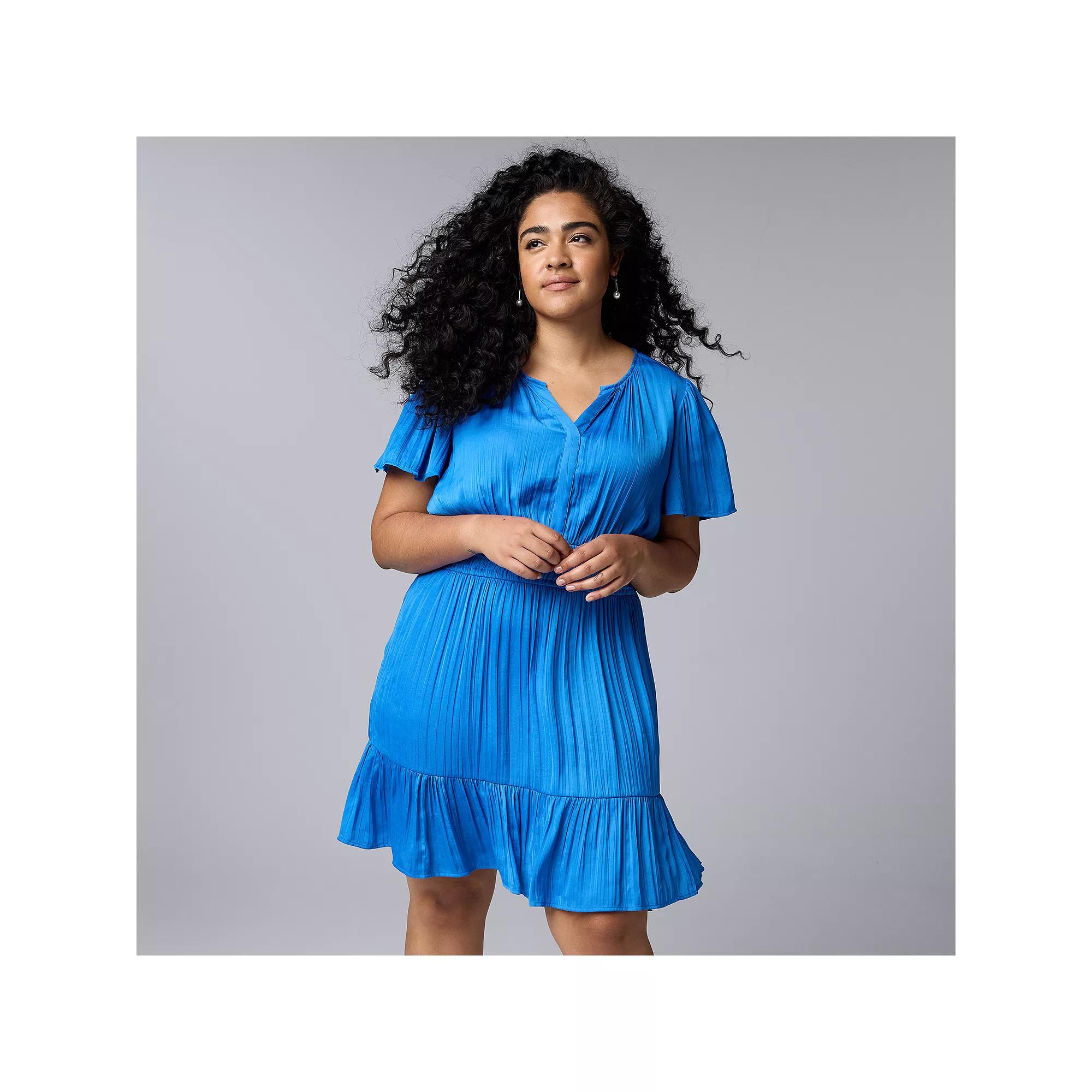 Plus Size Simply Vera Vera Wang A-Line Mini Dress, Women's, Size: 4XL, Vera Cerulean Blue Product Image