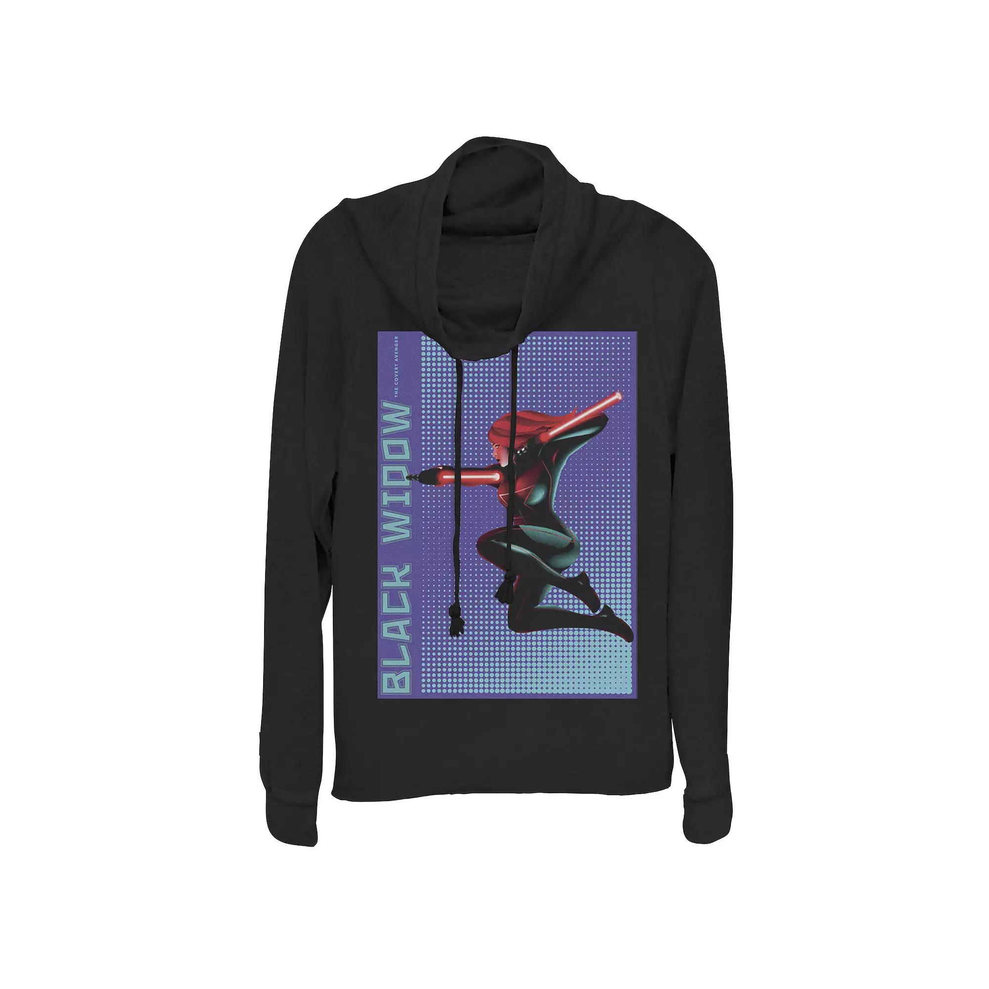 Juniors' Marvel Black Widow Halftone Pop Art Poster Cowlneck Graphic Lightweight Long Sleeve, Girl's,  Product Image