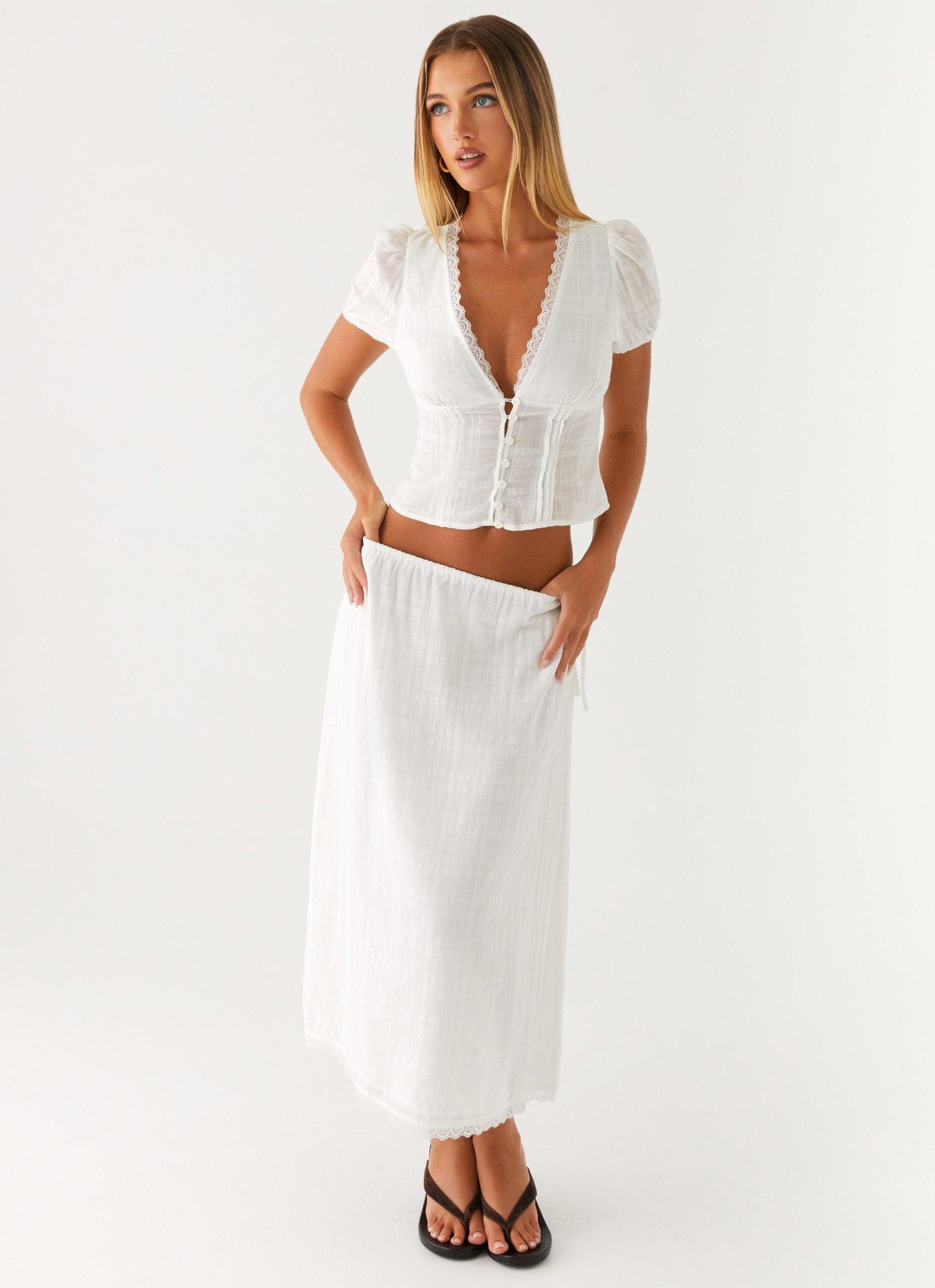 Sweet Lullaby Midi Skirt - White Product Image