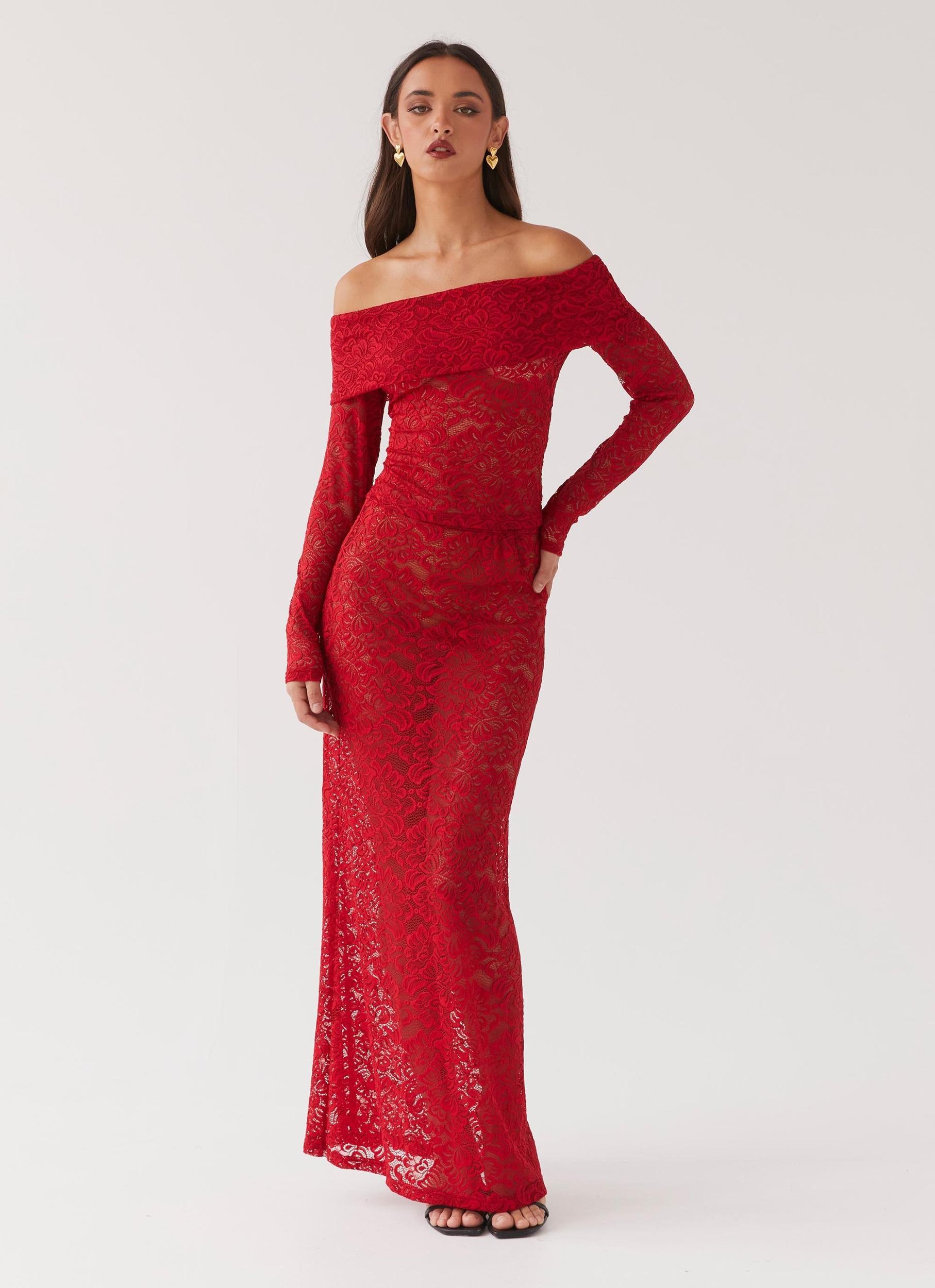 Zephyra Lace Maxi Skirt - Red Product Image