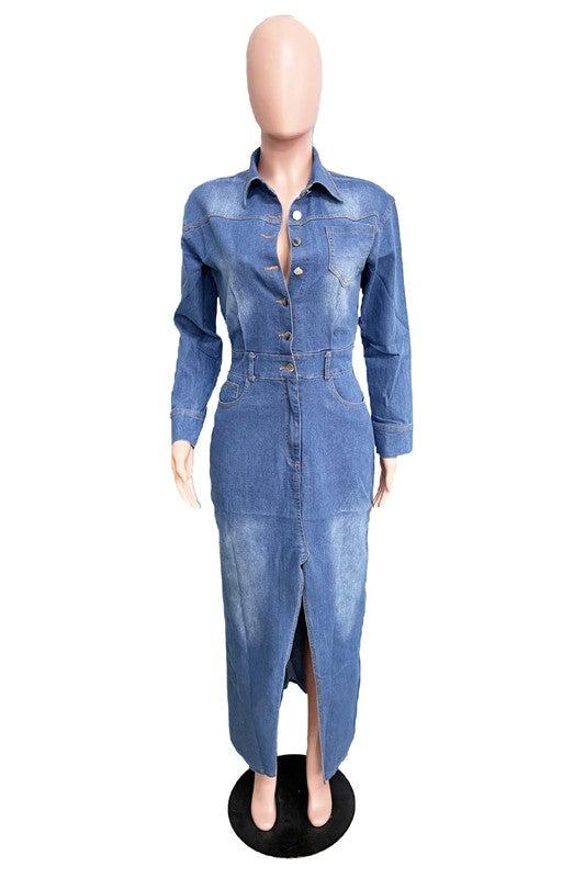 WOMEN FASHION DENIM LONG MAXI DRESS Product Image