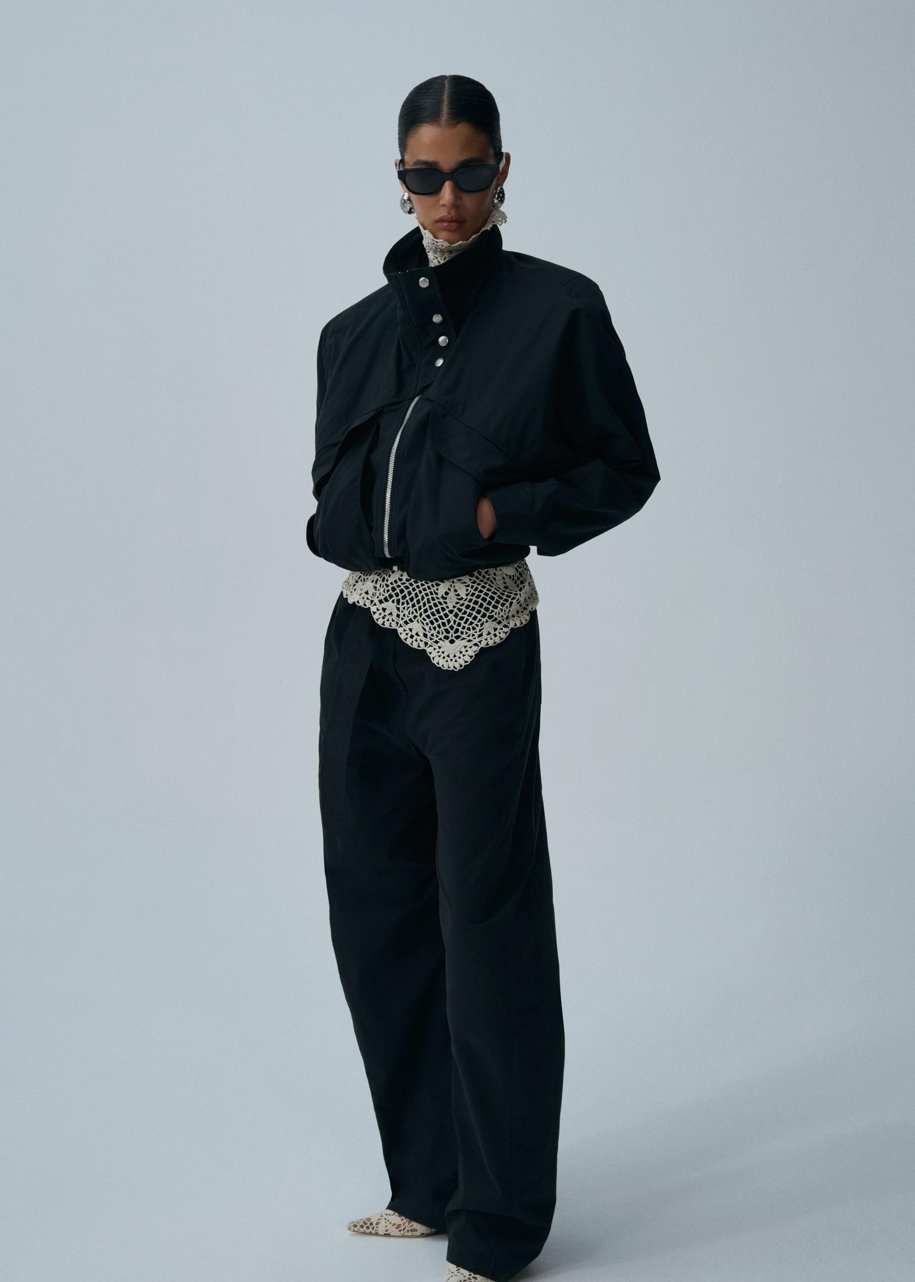 Snap neck vintage bomber jacket in black Product Image