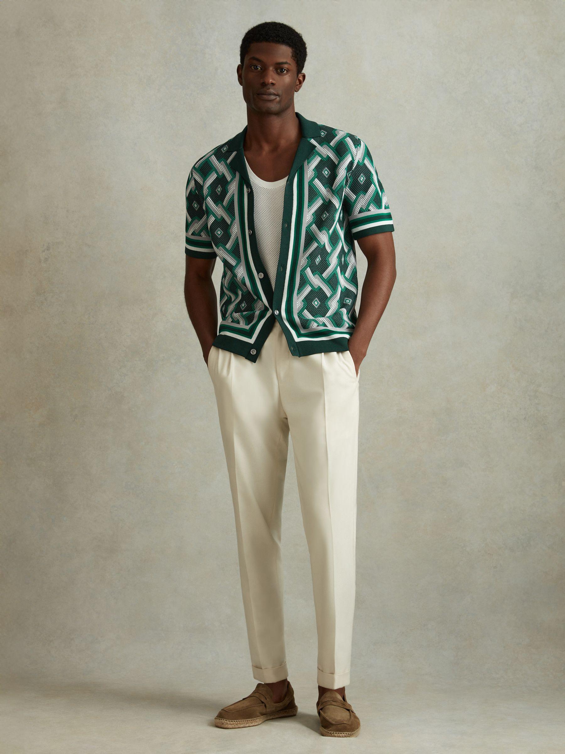 Knitted Cuban Collar Shirt in Green Multi Product Image