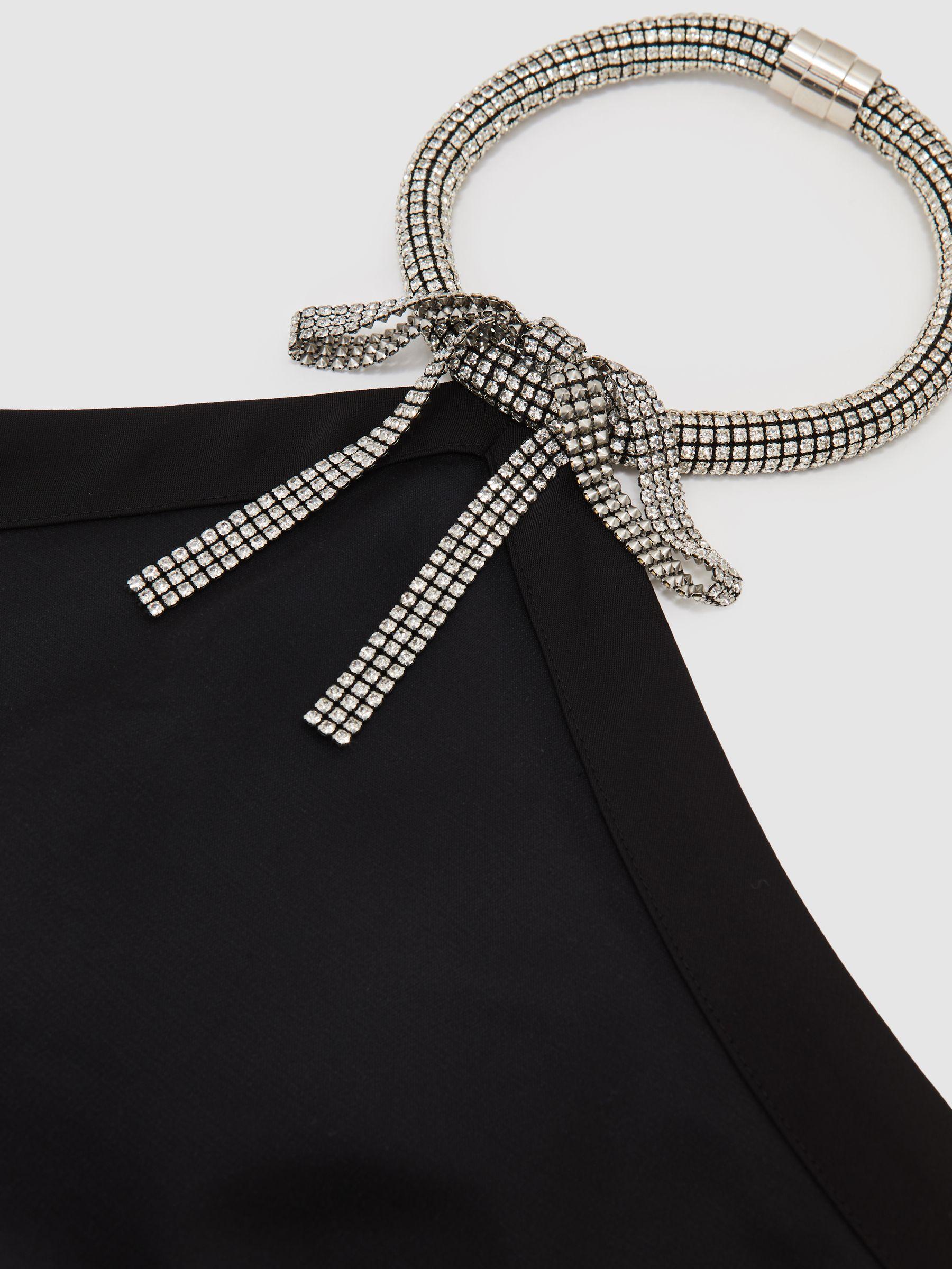 Satin Crystal-Necklace Mini Dress in Black Product Image