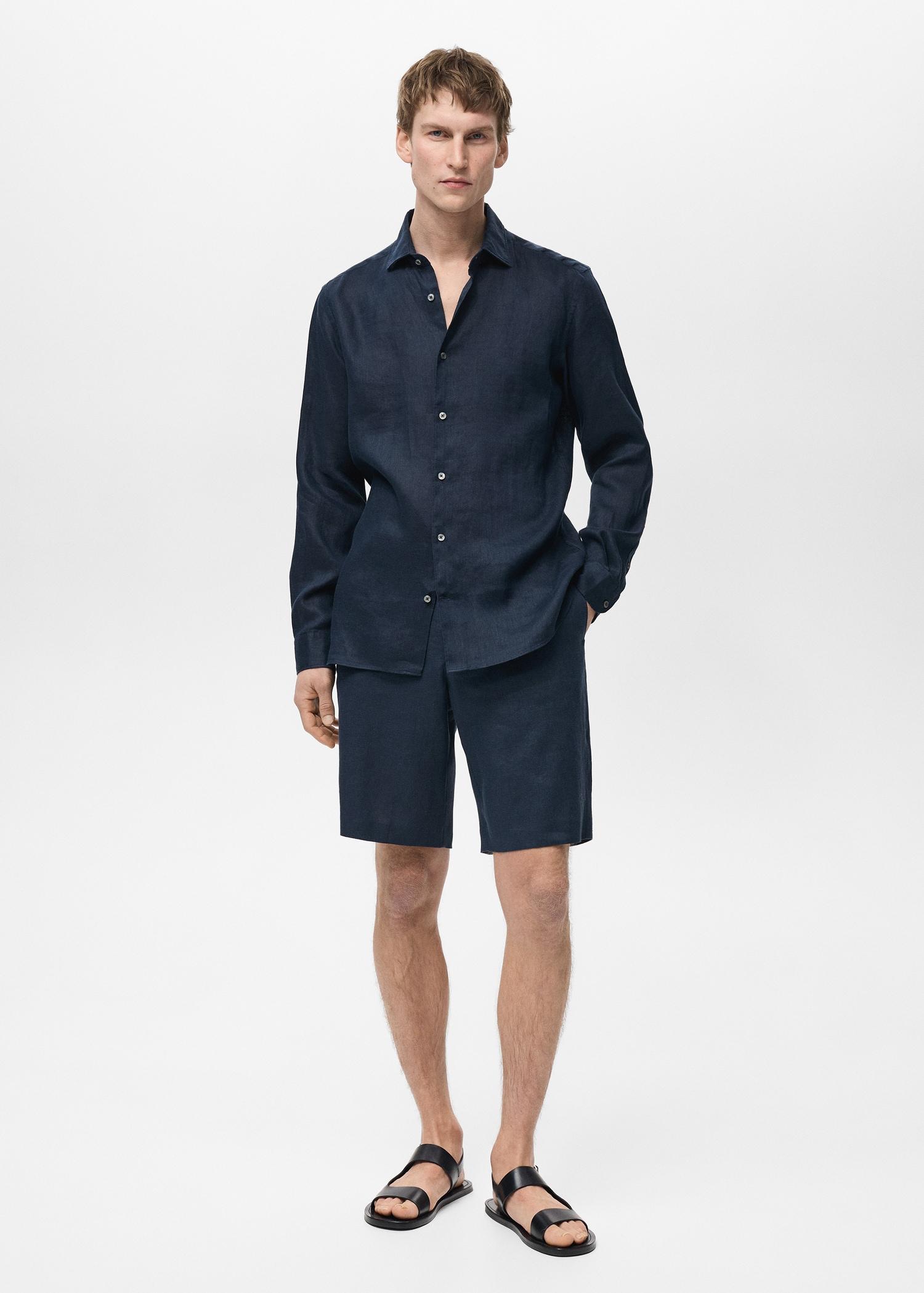 100% linen slim-fit shirt - Men | MANGO USA Product Image