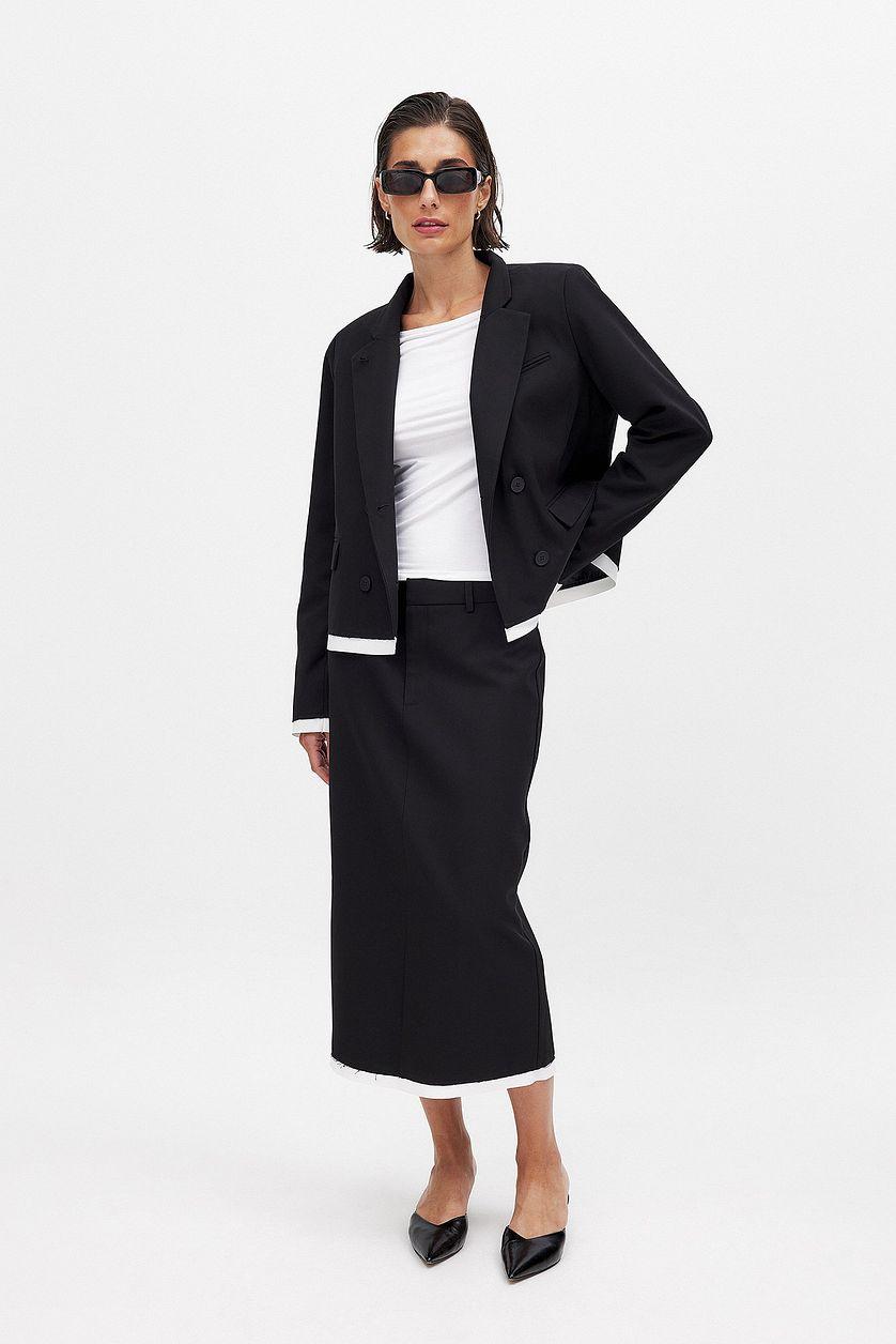 Mid Waist Contrast Detail Midi Skirt Product Image