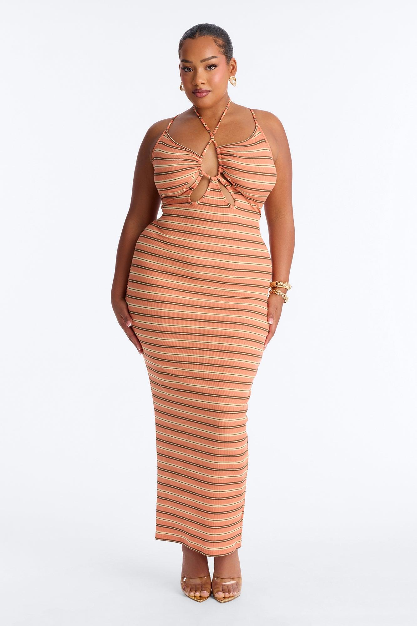 Turning Heads Cut Out Ribbed Maxi Dress - Orange/combo Female Product Image