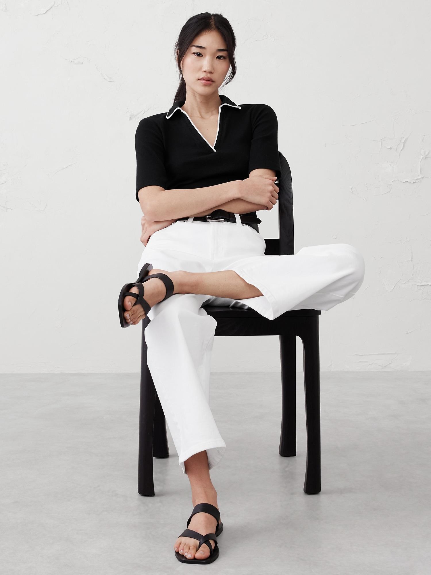 Ribbed Elbow-Sleeve Polo Product Image