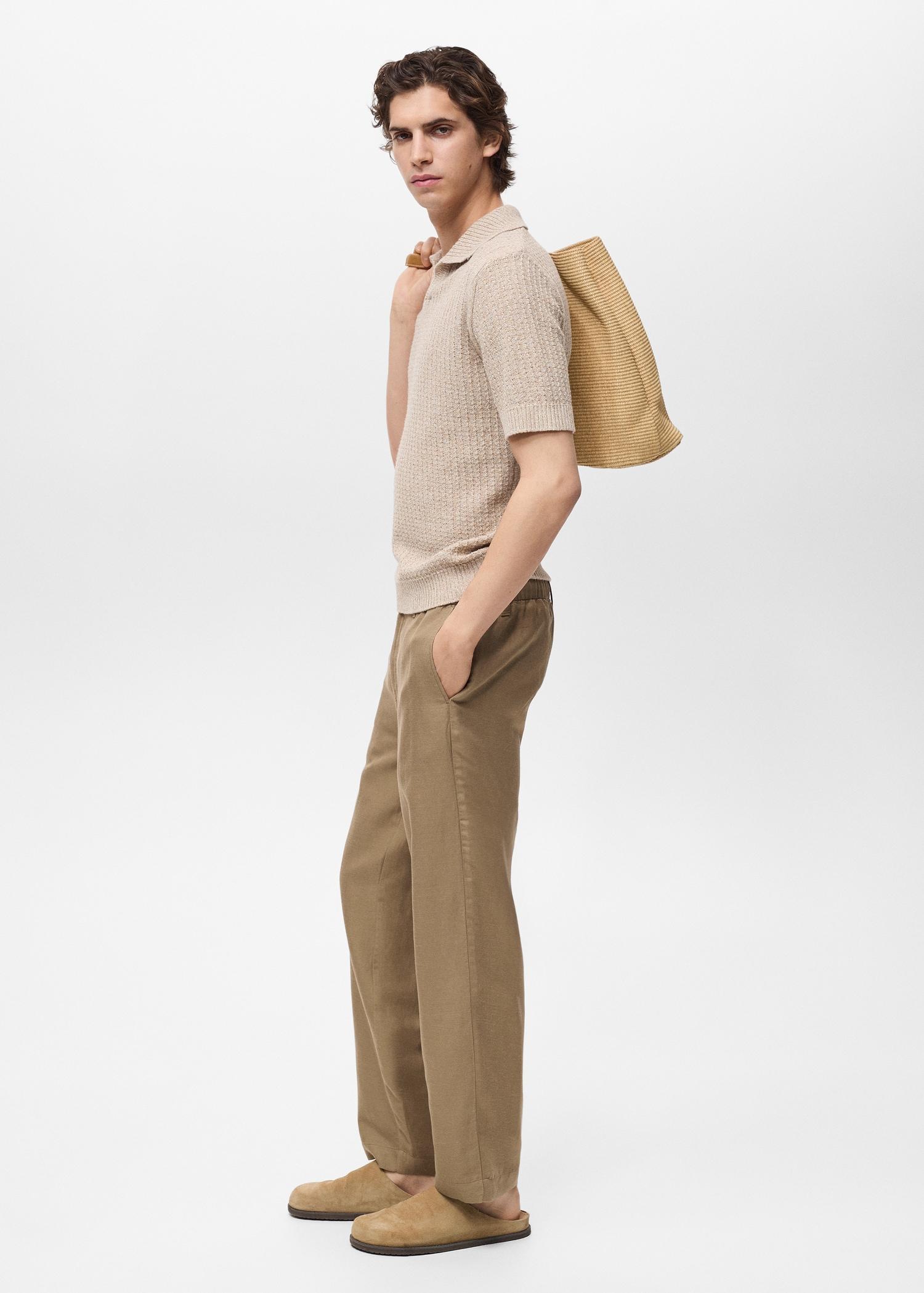 Linen-blend pants with an elastic waistband - Men | MANGO USA Product Image