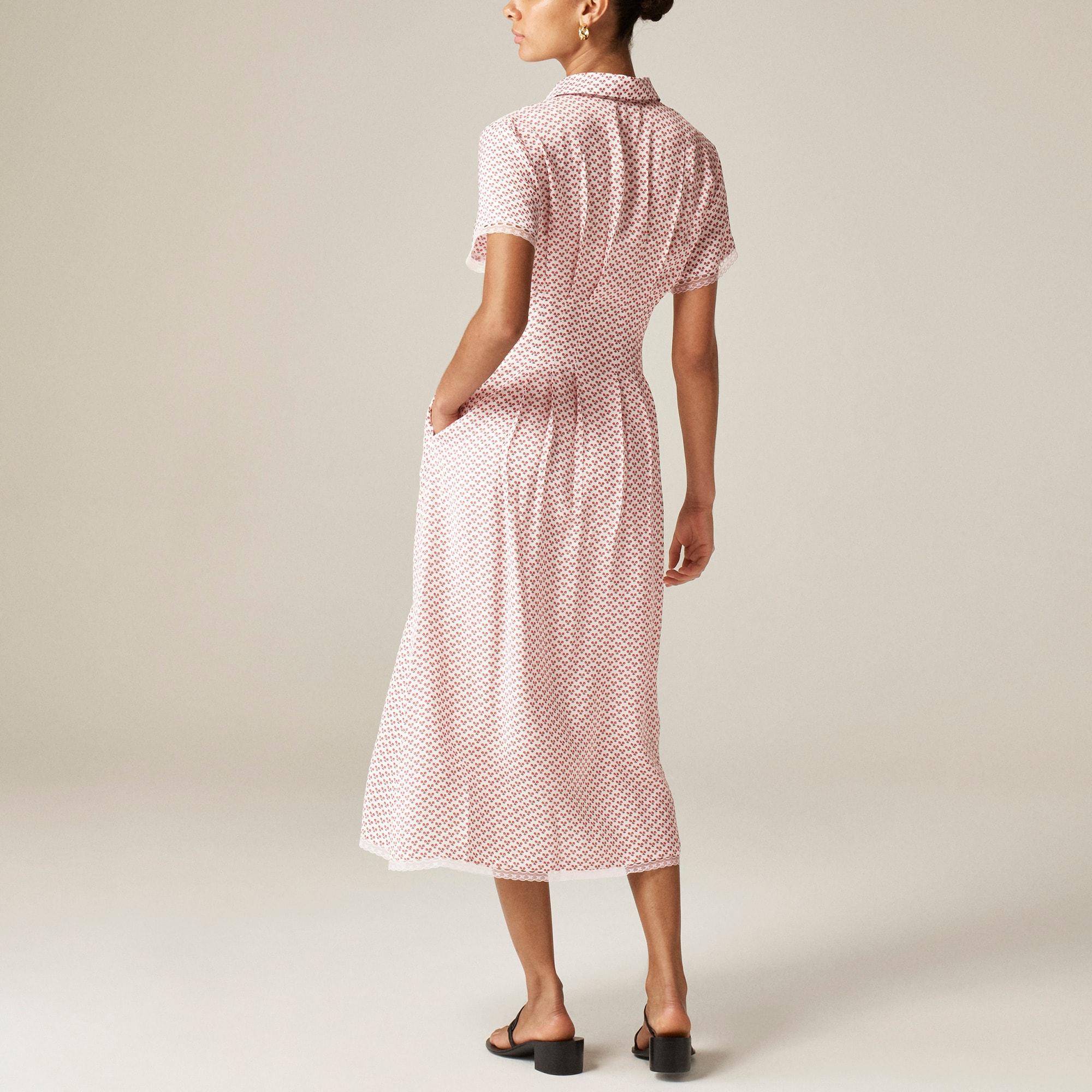 Wren lace-trim shirtdress in glossy twill Product Image