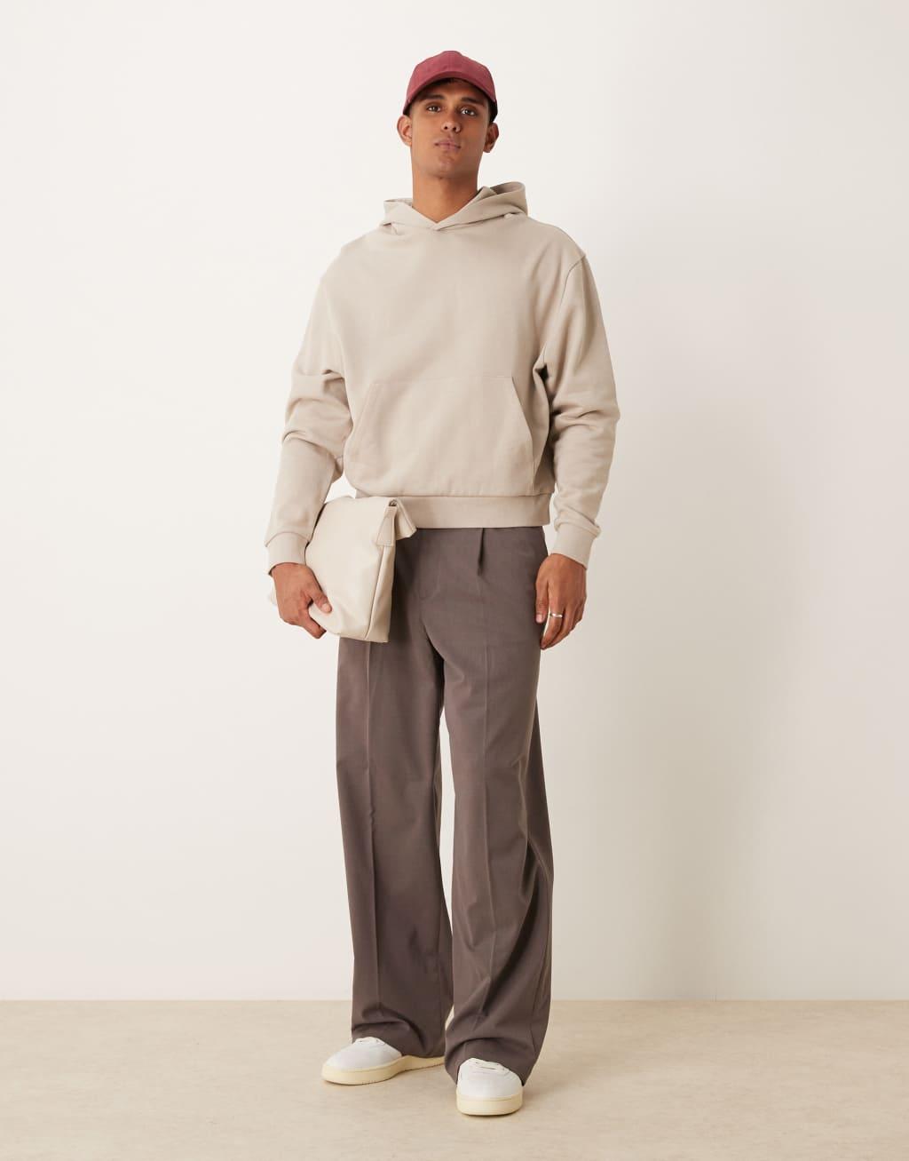 ASOS DESIGN essential boxy oversized hoodie in beige Product Image