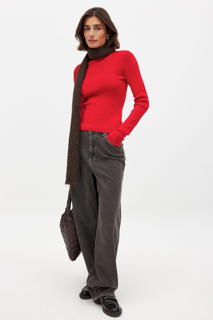 Long Sleeve Turtleneck Ribbed Knitted Top Product Image