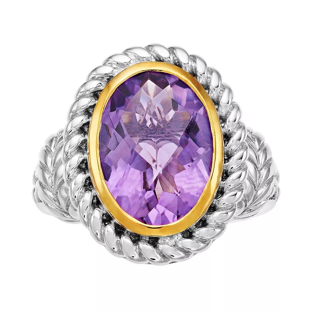 Sterling Silver & Gold Tone Oval Amethyst Ring, Women's, Size: 7, Two Tone Product Image