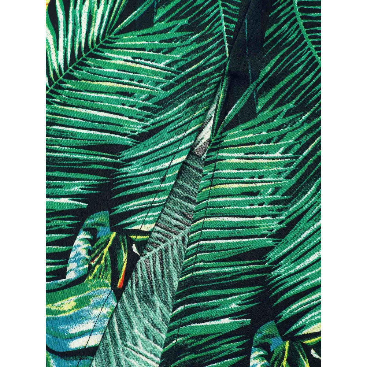 Plus Size BlackFlower Tropical Leaf Print Stretchy Belted Slit Jumpsuit Women Resort Sleeveless Overlap Collar Vacation Loose Jumpsuits BloomChic 26/4X Product Image