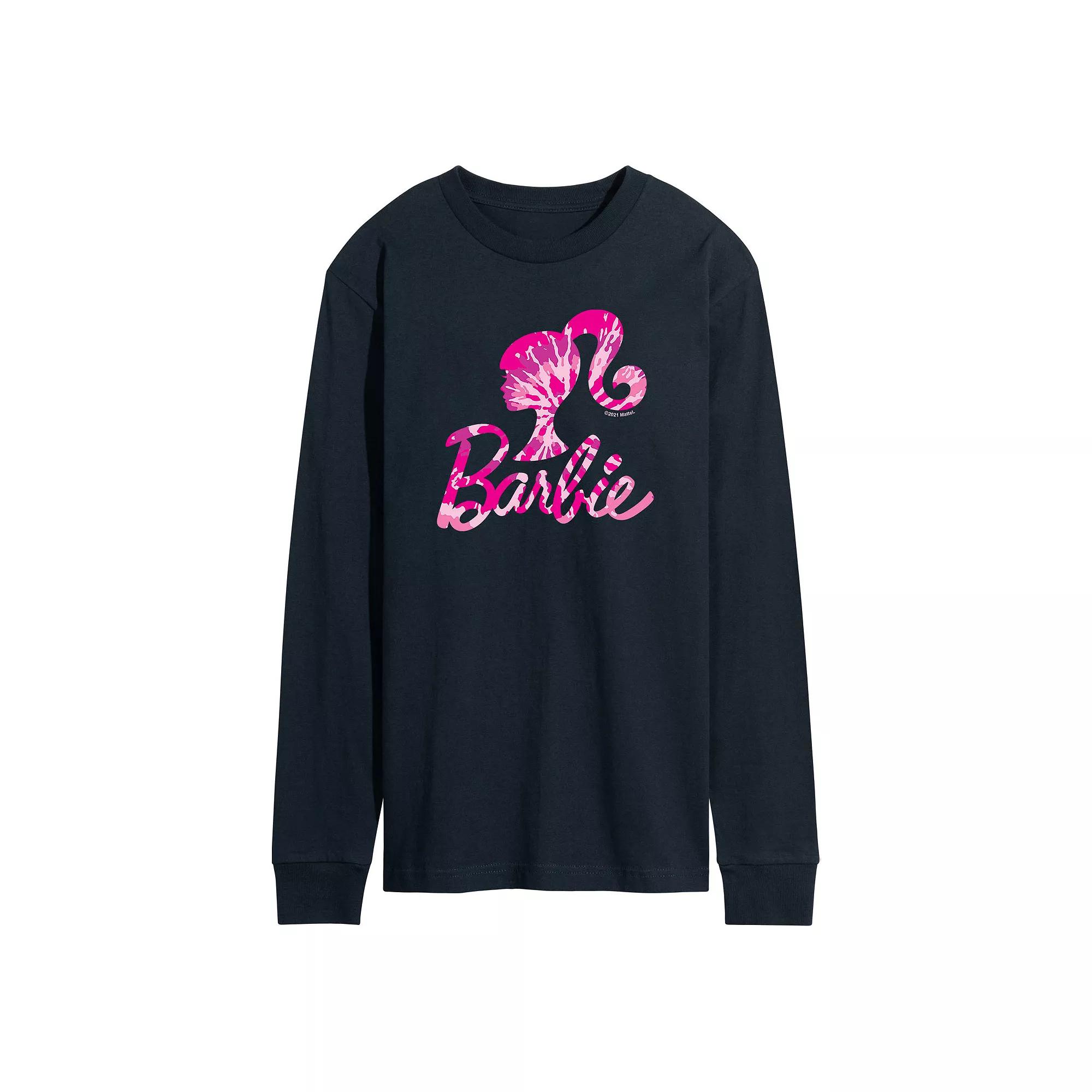 Men's Barbie® Tie Dye Silhouette Logo Long Sleeve Graphic Tee,  Product Image