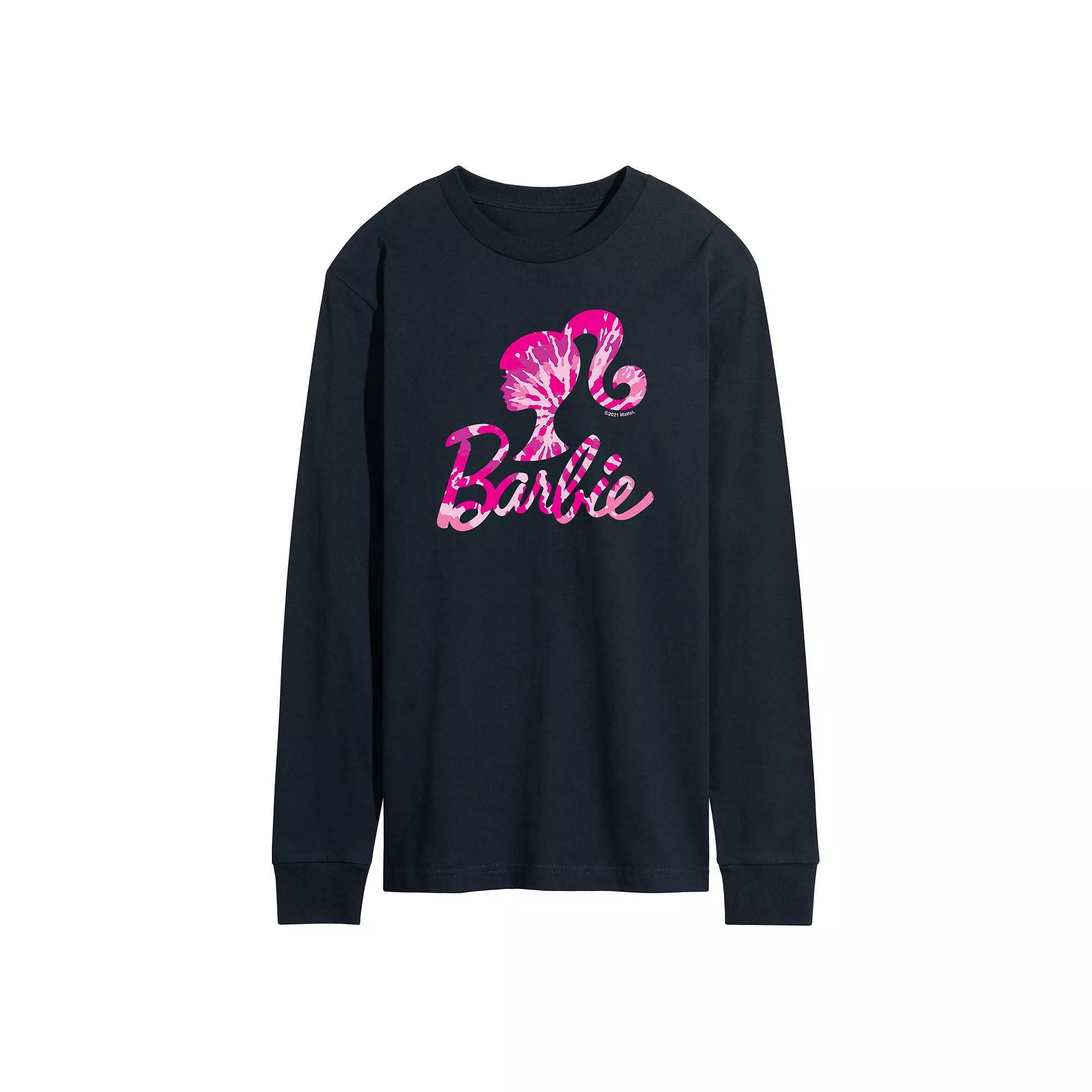 Men's Barbie® Tie Dye Silhouette Logo Long Sleeve Graphic Tee,  Product Image