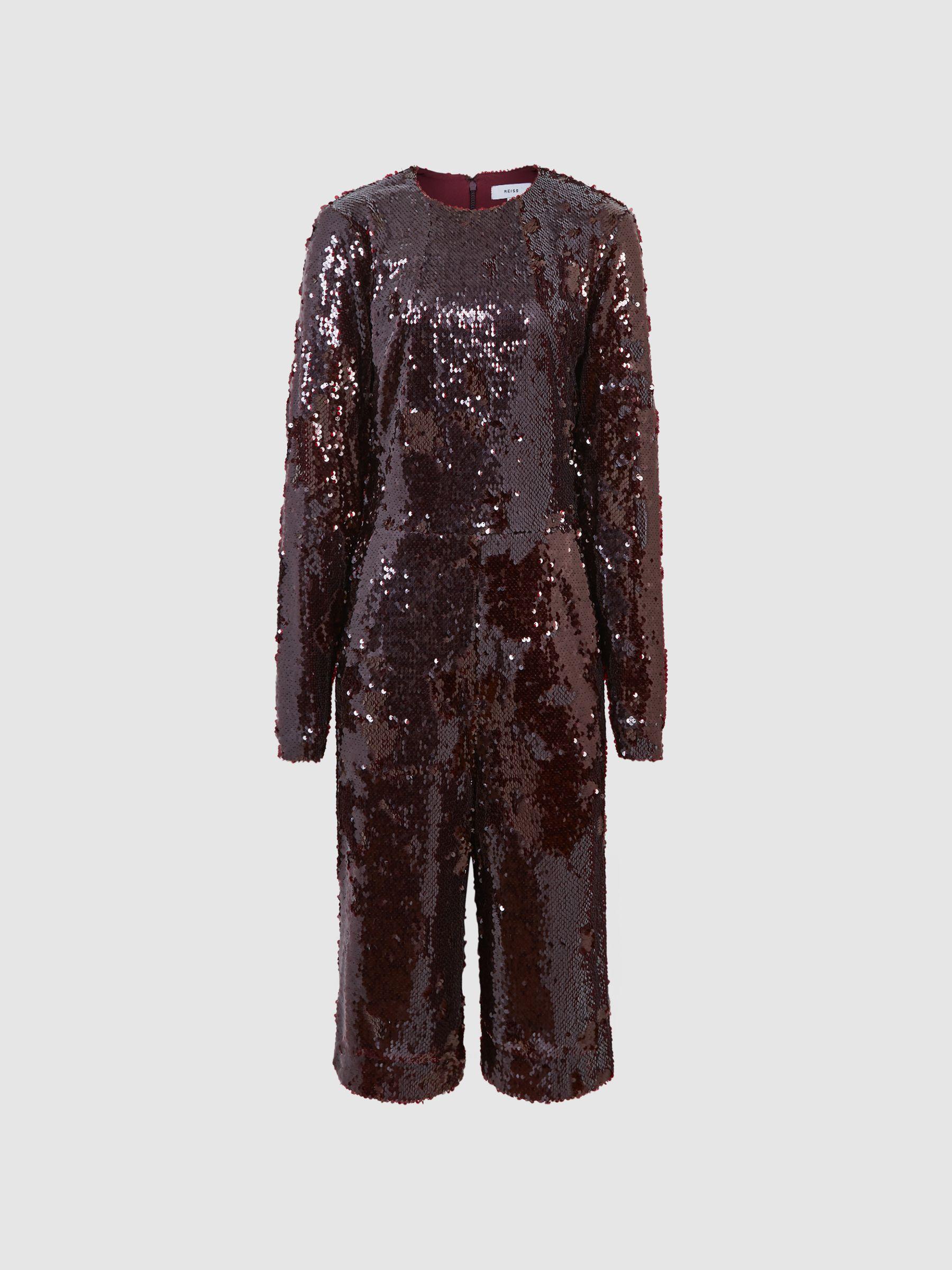 Sequin Culotte Jumpsuit in Burgundy Product Image