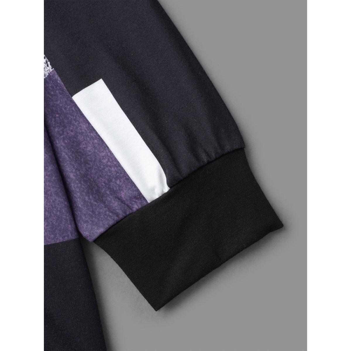 Plus Size Crew Neck Geometric Patchwork Sweatshirt Women Deeppurple Casual Contrast Loose Round Neck Everyday Sweatshirts BloomChic 28/5X Product Image