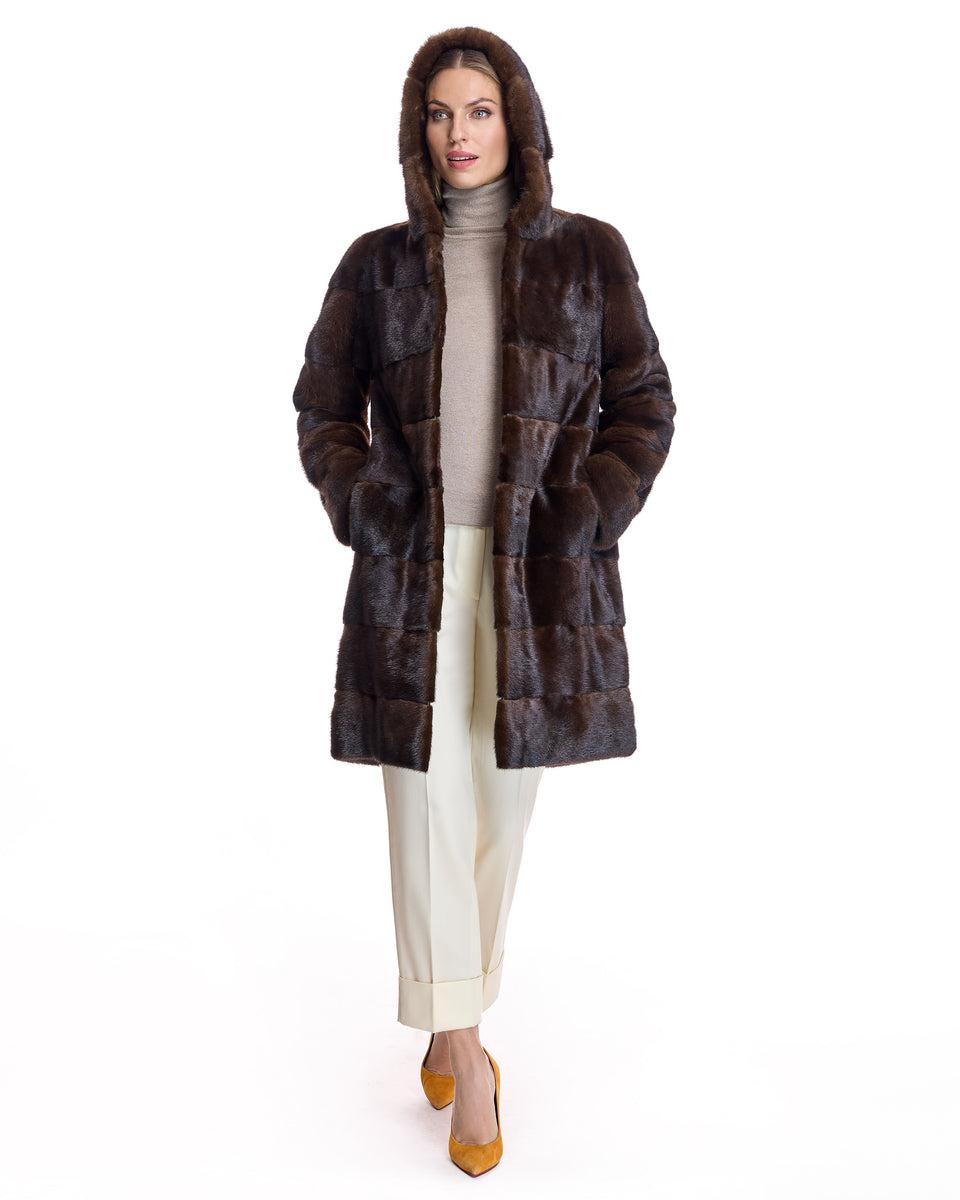 Horizontal Hooded Mink Coat Product Image