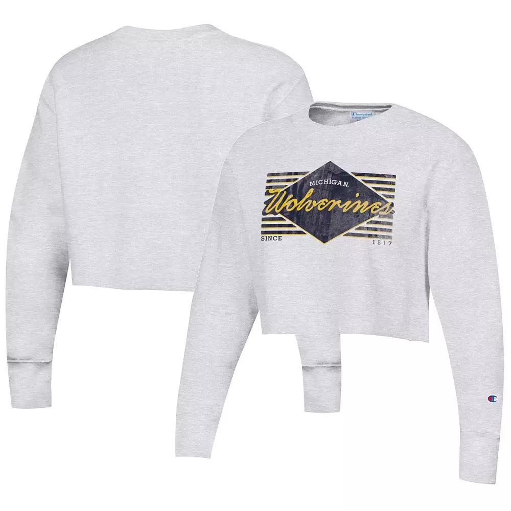 Women's Champion Heather Gray Michigan Wolverines Reverse WeaveÂ Cropped Pullover Sweatshirt,  Product Image