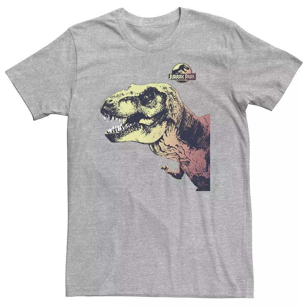 Big & Tall Jurassic Park T-Rex Sunset Color Fil In Tee, Mens Athletic Grey Product Image