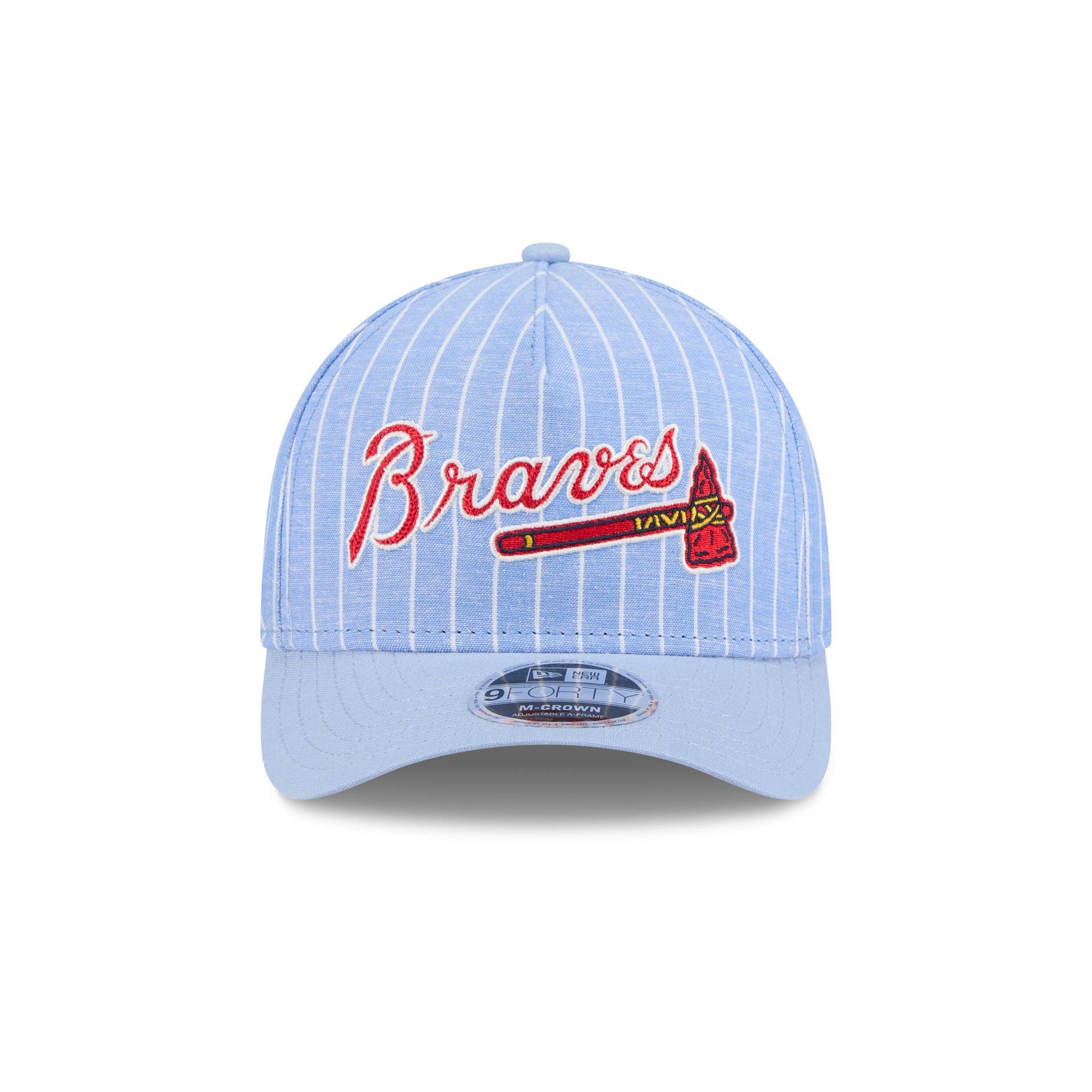Atlanta Braves Pinstripe Linen 9FORTY M-Crown A-Frame Snapback Hat Male Product Image