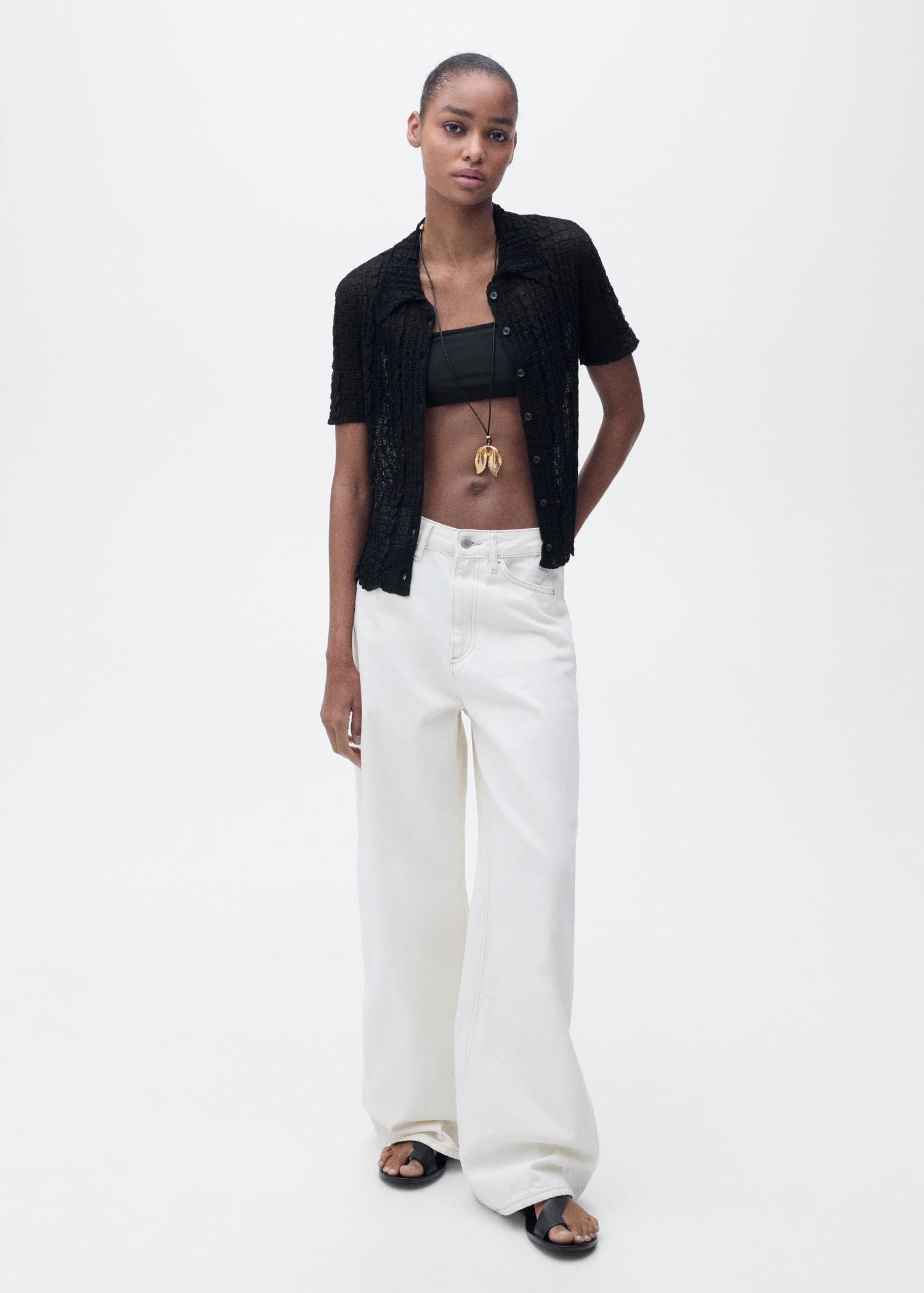 Textured polo-neck cardigan - Women | MANGO USA Product Image