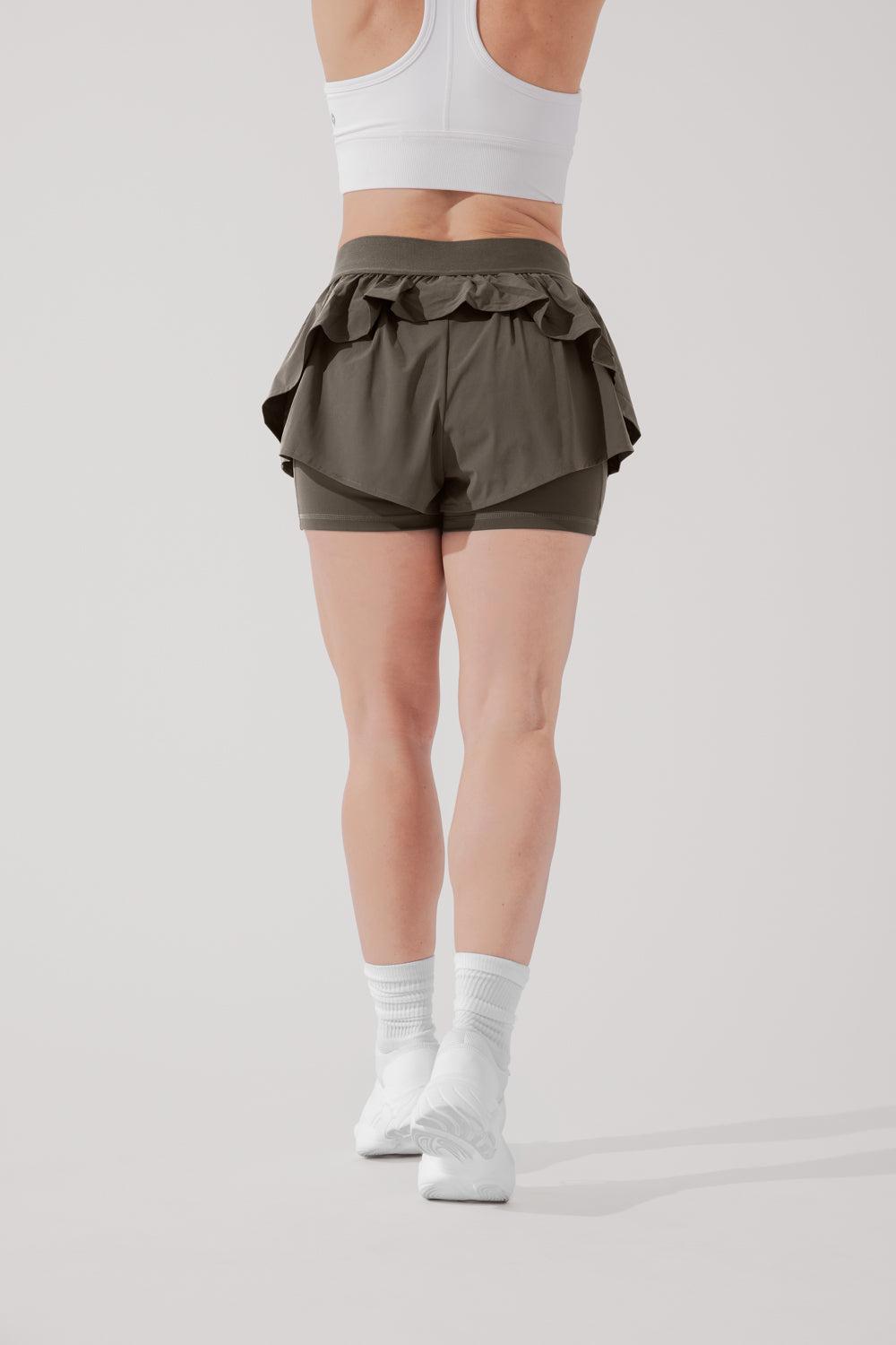 On the Run Ruffle Short - Deep Olive Product Image