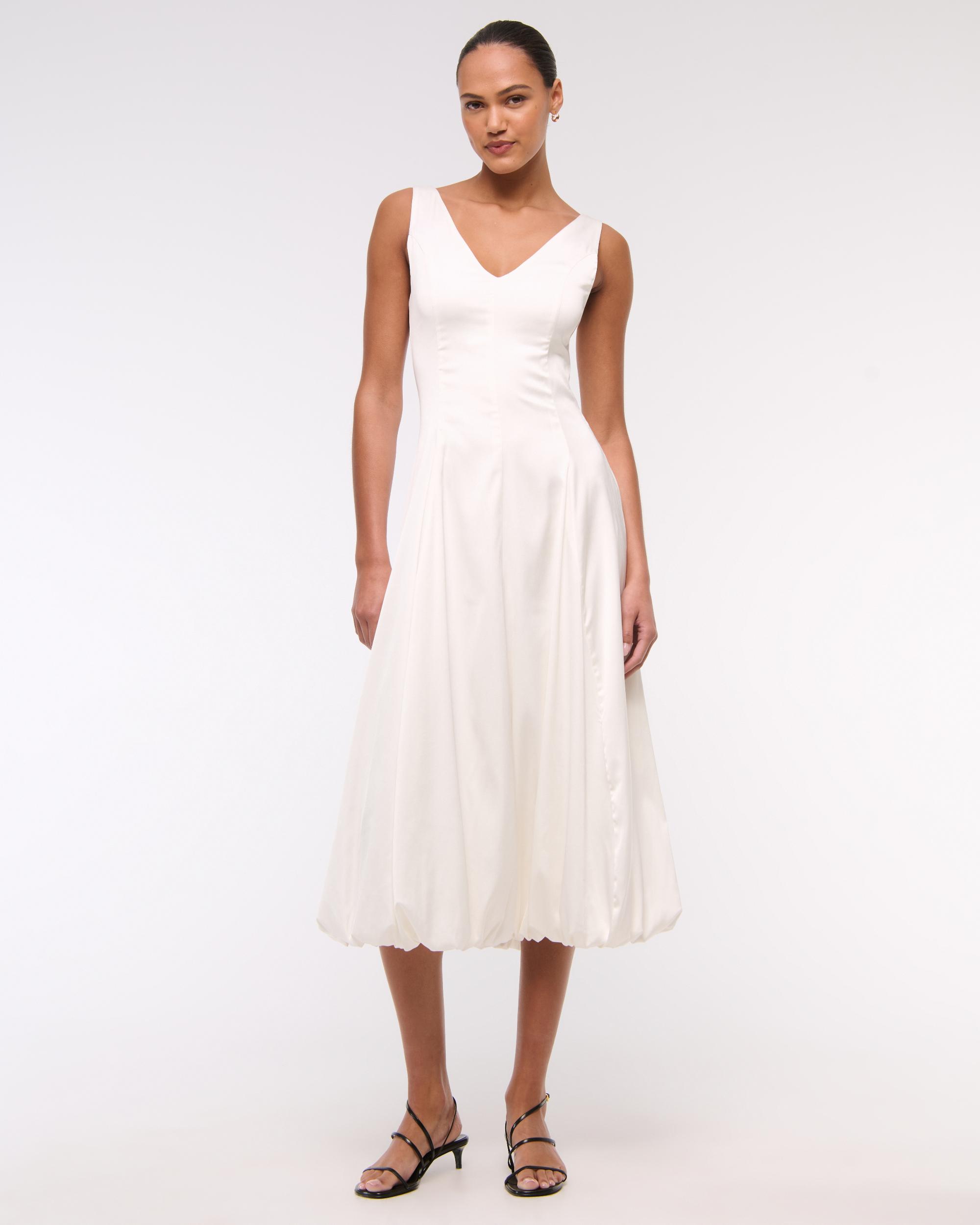 Plunge Bubble Hem Midi Dress Product Image