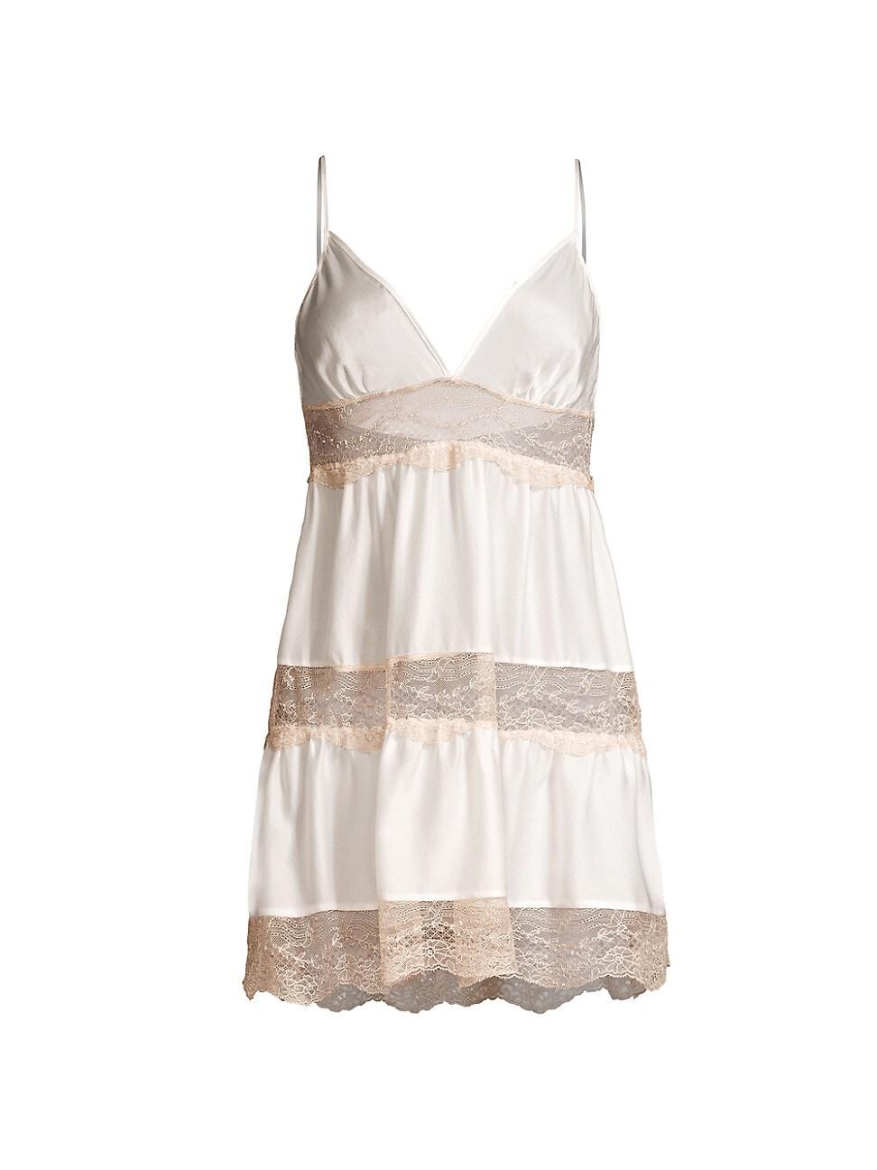 Womens Tiered Lace-Trim Silk Slip Product Image