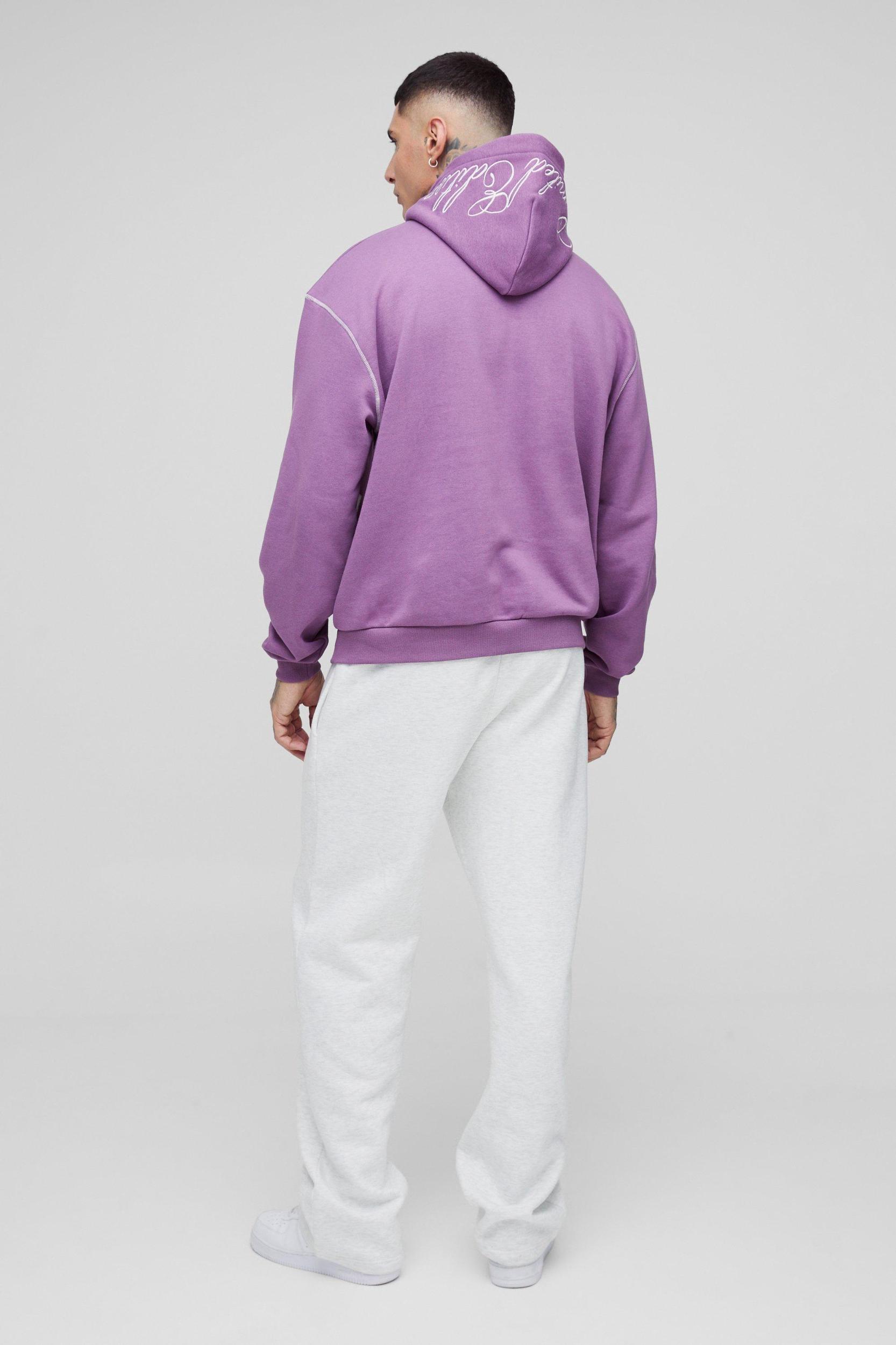 Tall Oversized Boxy Twill Applique Contrast Stitch Hoodie | boohooMAN USA Product Image
