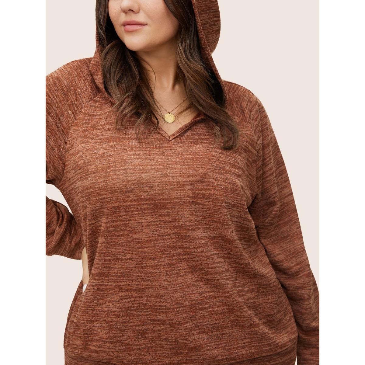 Plus Size Heather Hooded Long Sleeve Sweatshirt Women Maroon Casual Non Hooded Everyday Sweatshirts BloomChic 10/M Product Image
