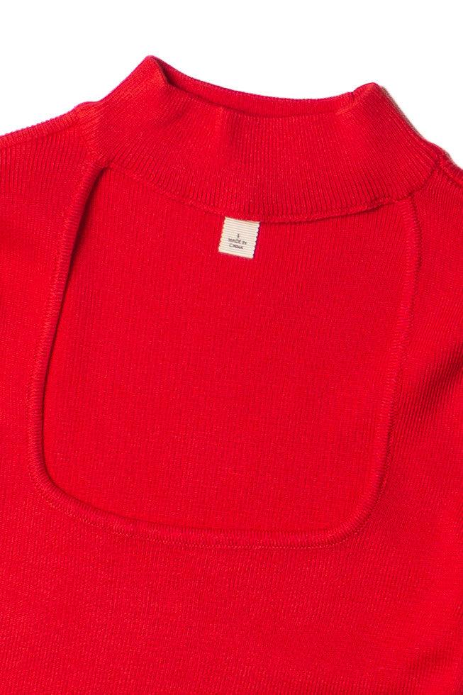 Red Ribbed Mock Neck Cut Out Sweater Product Image