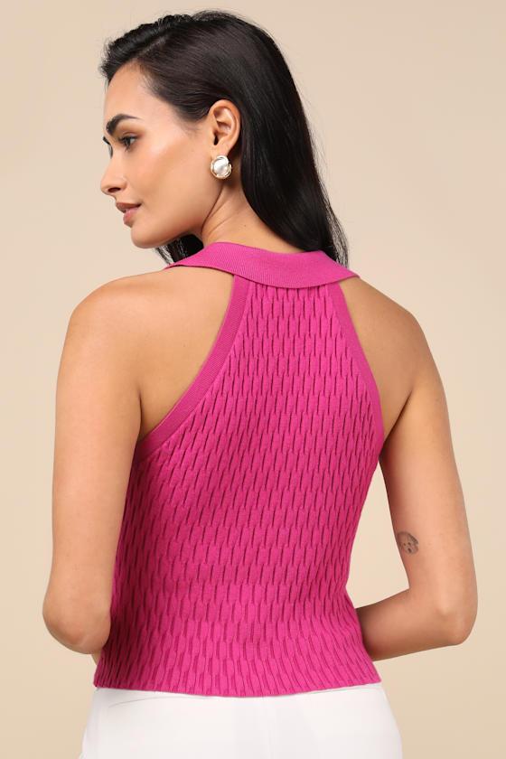 Eliseo Fuchsia Knit Collared Tank Top Product Image