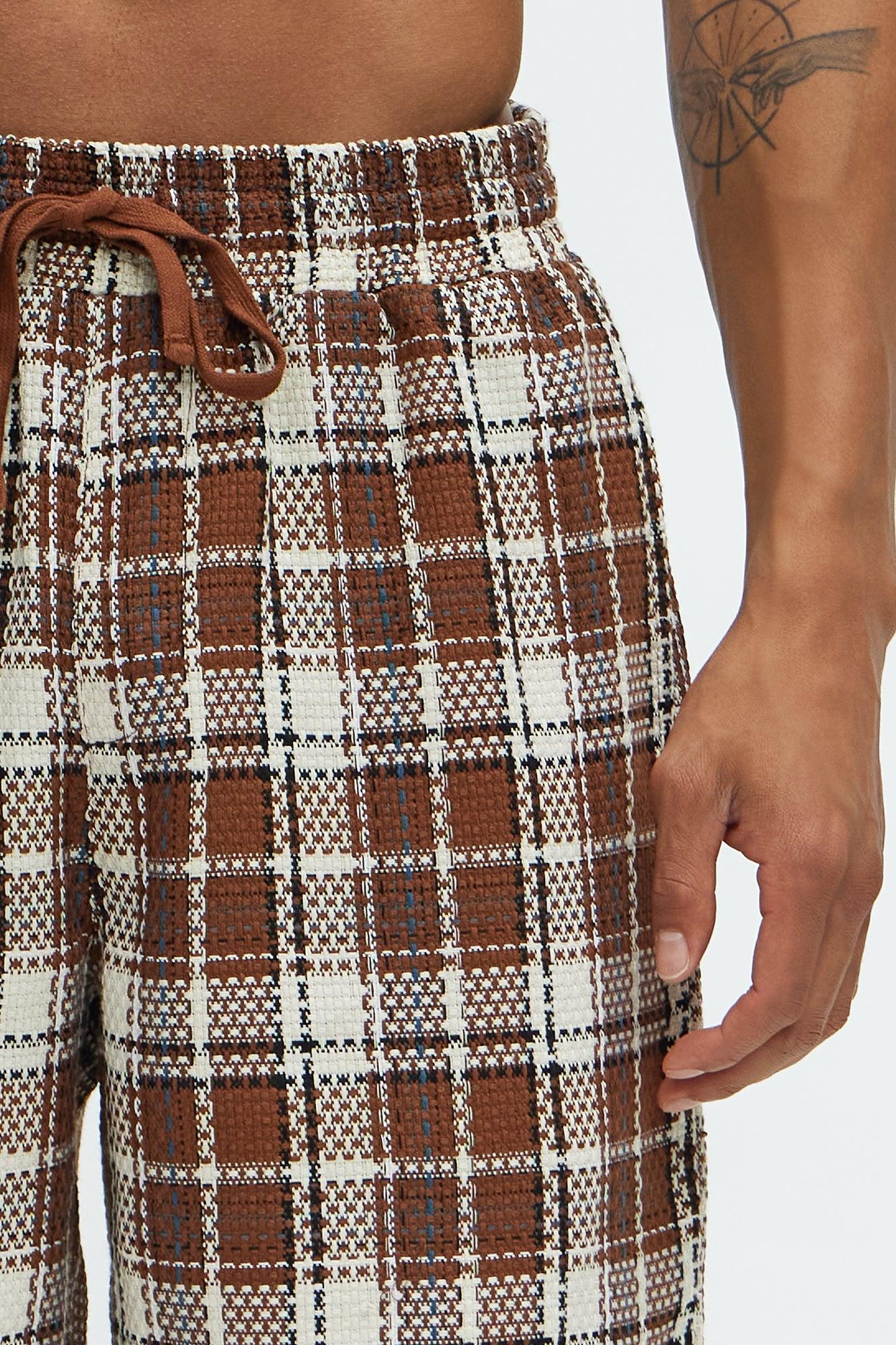 Plaid Basket Weave Volley Shorts - Brown/combo Product Image