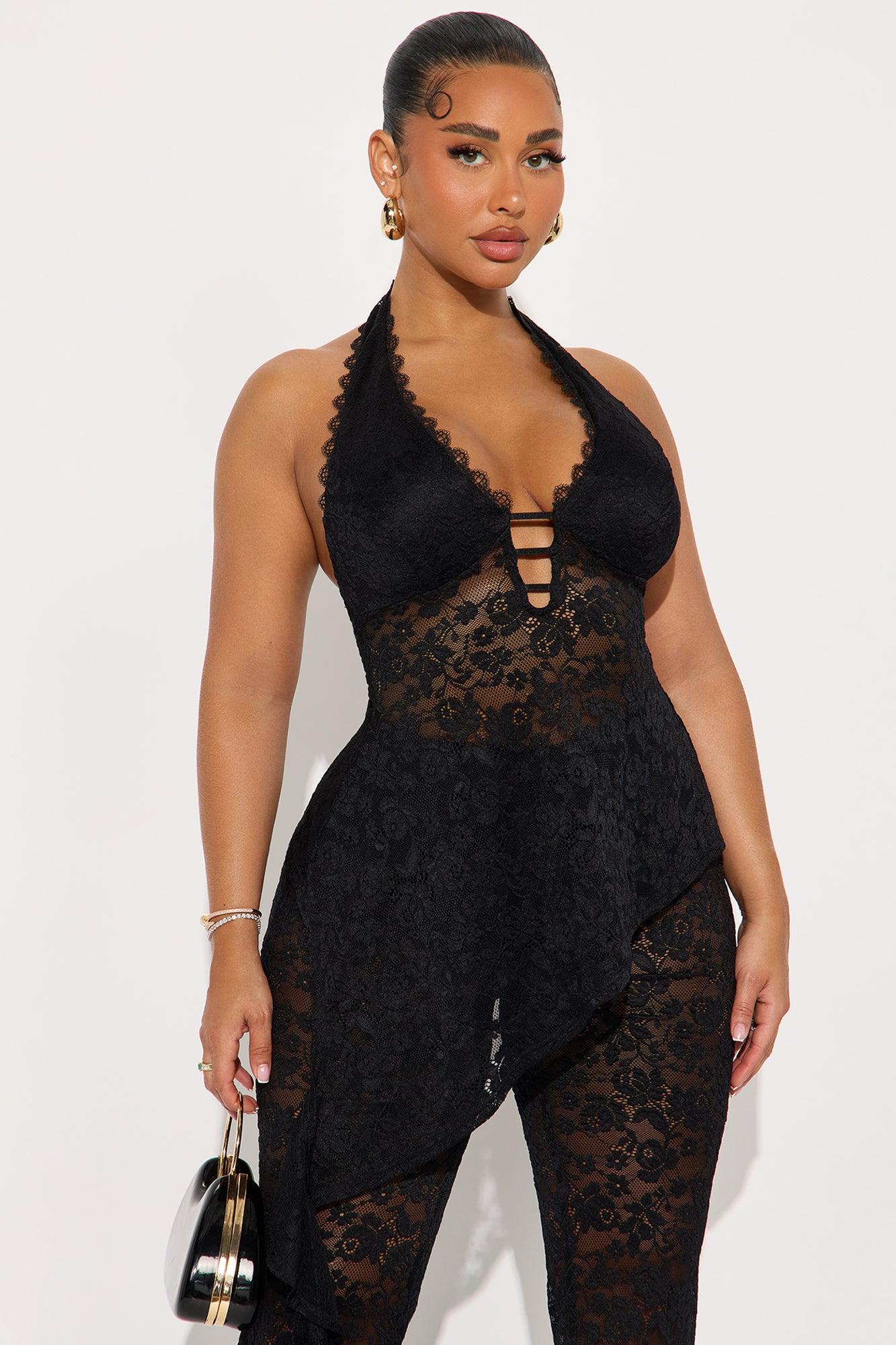 Hannah Halter Lace Pant Set - Black Female Product Image