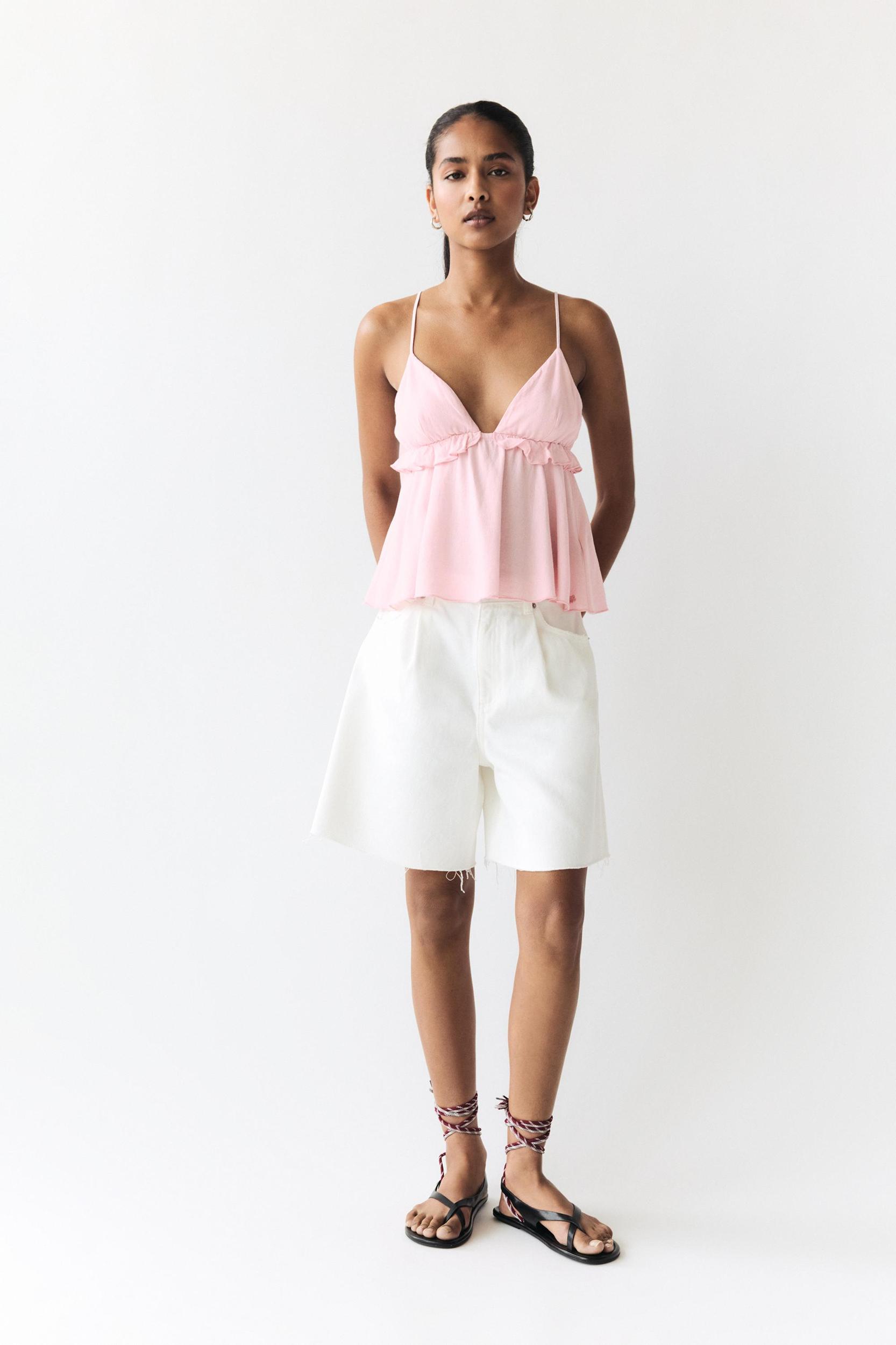 Ruffled linen blend top Product Image